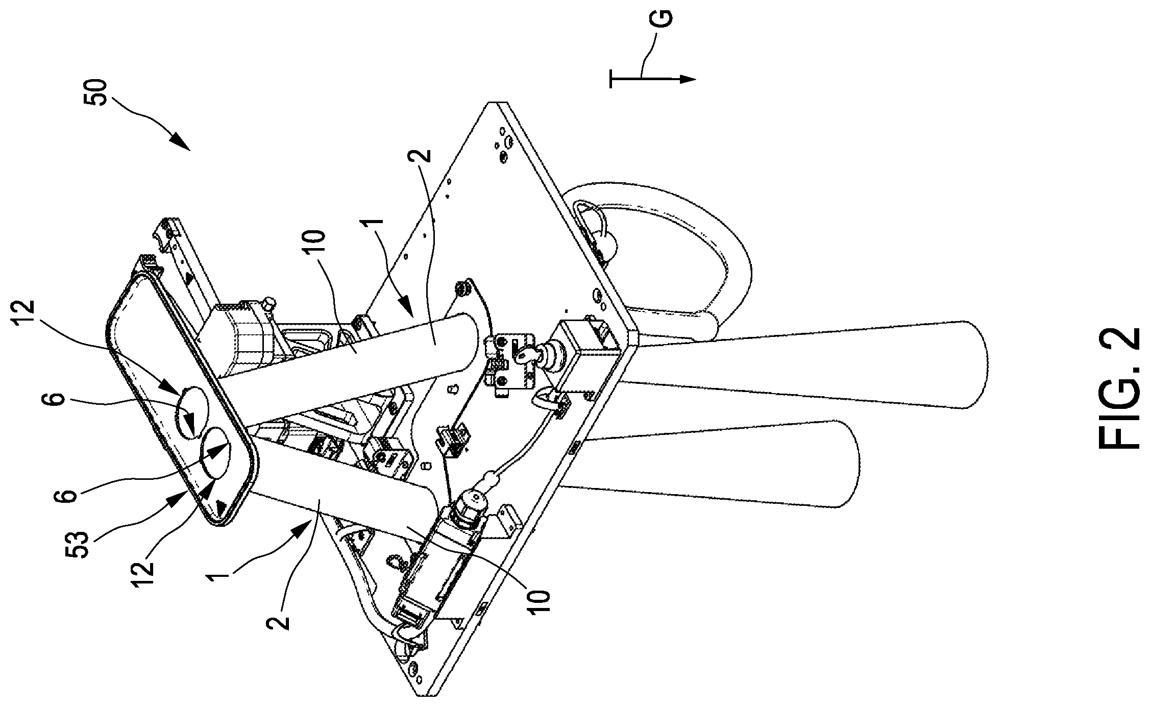 Patent US12492076 Figure 2 – Chute arrangement and cap-removal apparatus