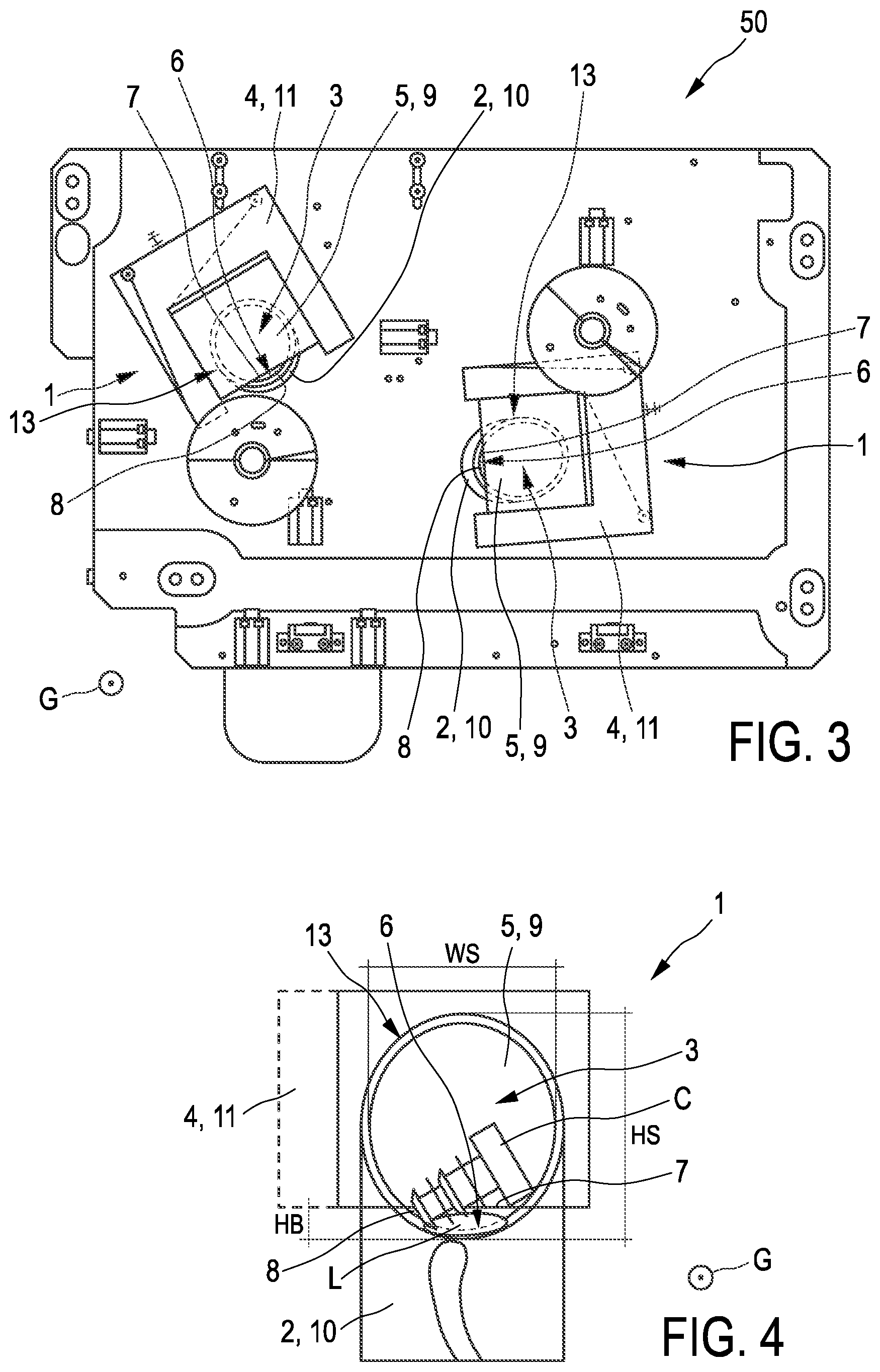 Patent US12492076 Figure 3 – Chute arrangement and cap-removal apparatus