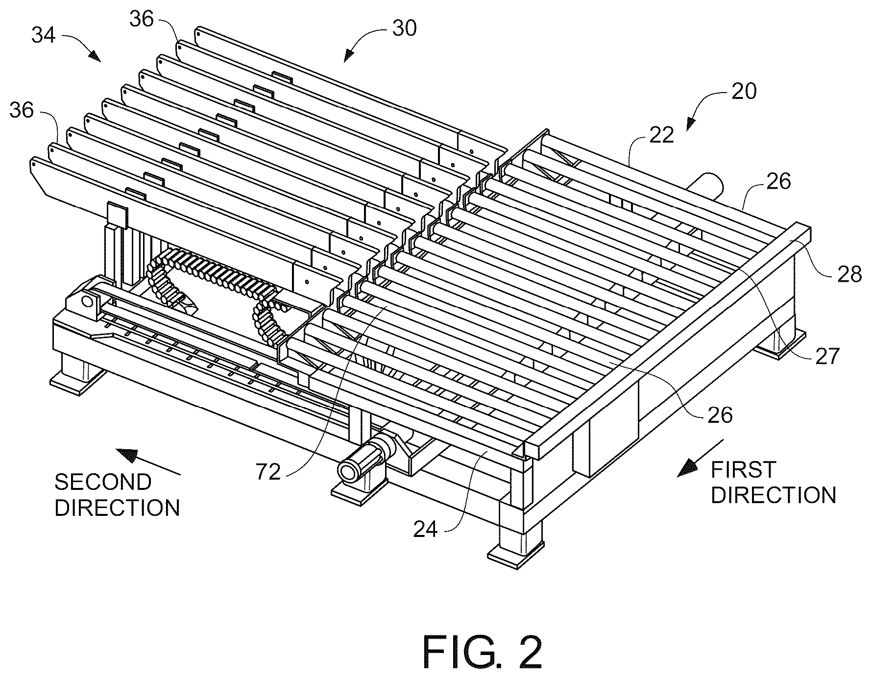 Patent US12492083 Figure 2 – Shuttle system and method for transferring glass sheets between multiple conveyor systems