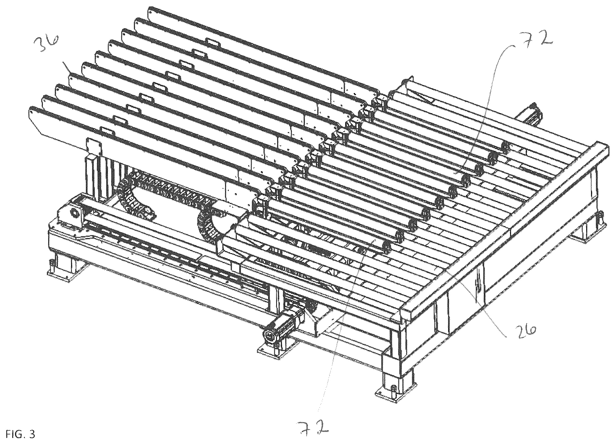 Patent US12492083 Figure 3 – Shuttle system and method for transferring glass sheets between multiple conveyor systems