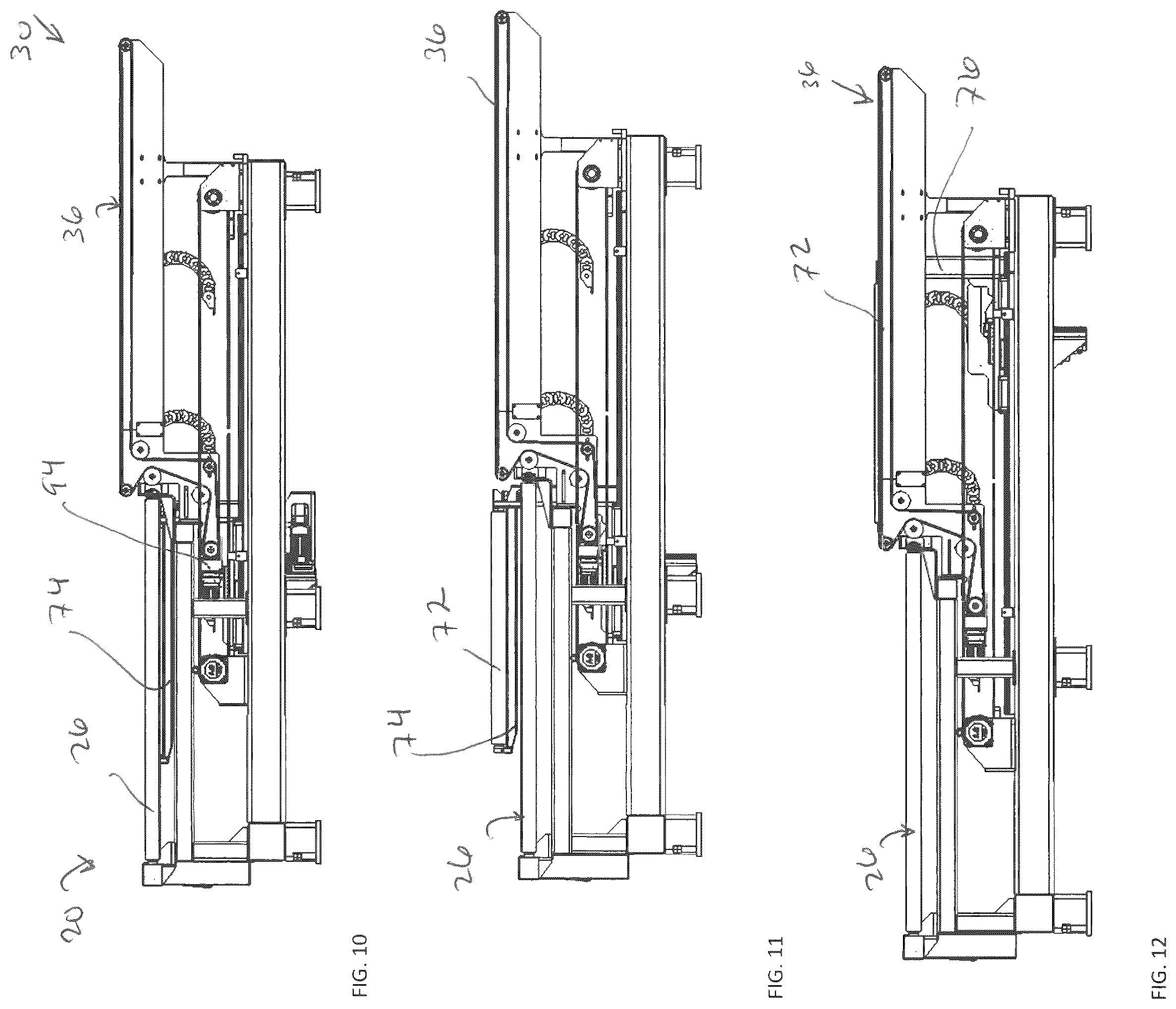 Patent US12492083 Figure 9 – Shuttle system and method for transferring glass sheets between multiple conveyor systems