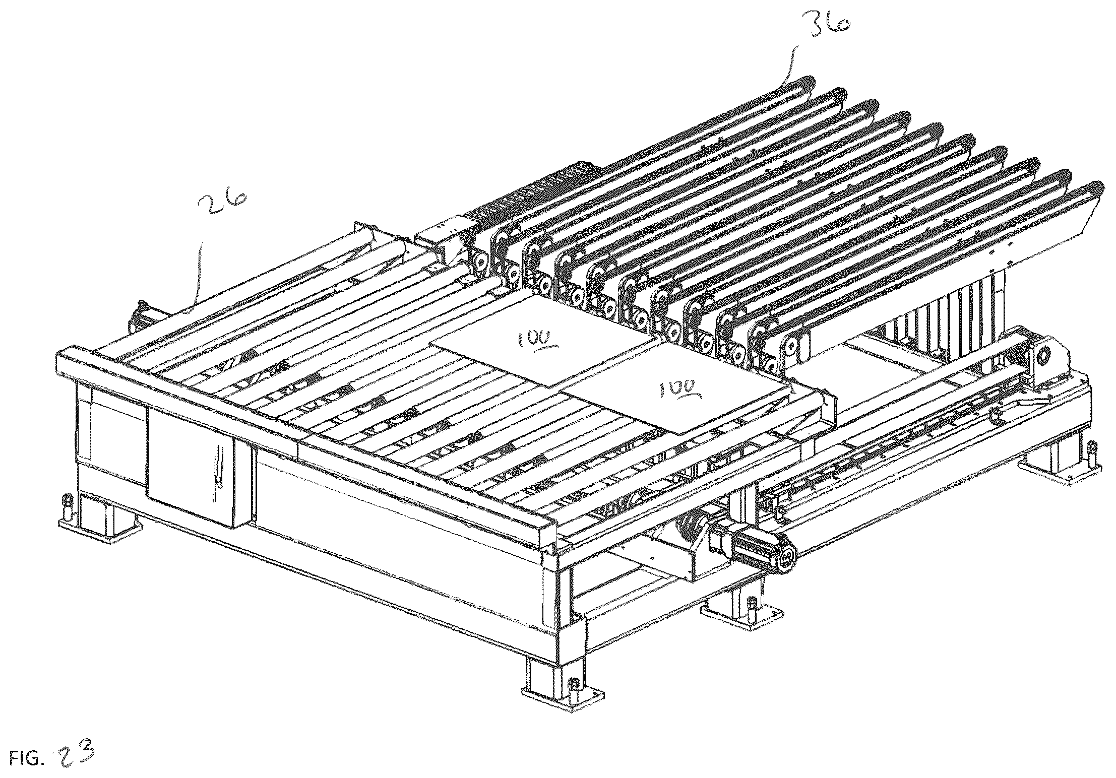 Patent US12492083 Figure 18 – Shuttle system and method for transferring glass sheets between multiple conveyor systems