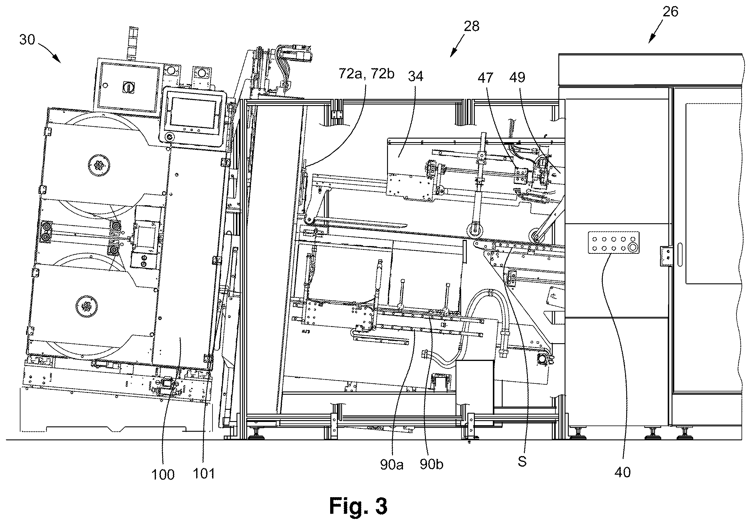 Patent US12492093 Figure 4 – Stacker module for a converting machine