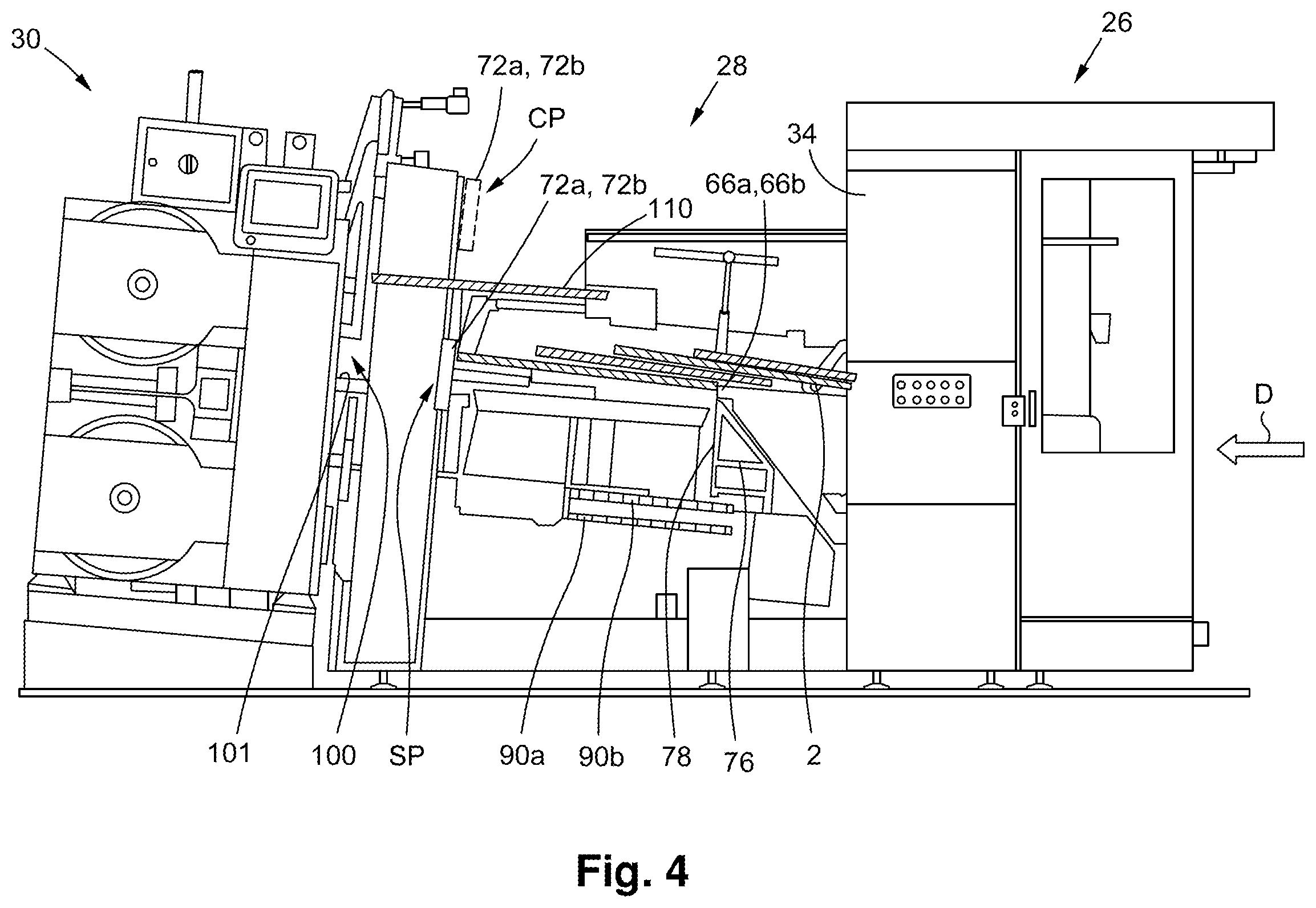 Patent US12492093 Figure 5 – Stacker module for a converting machine