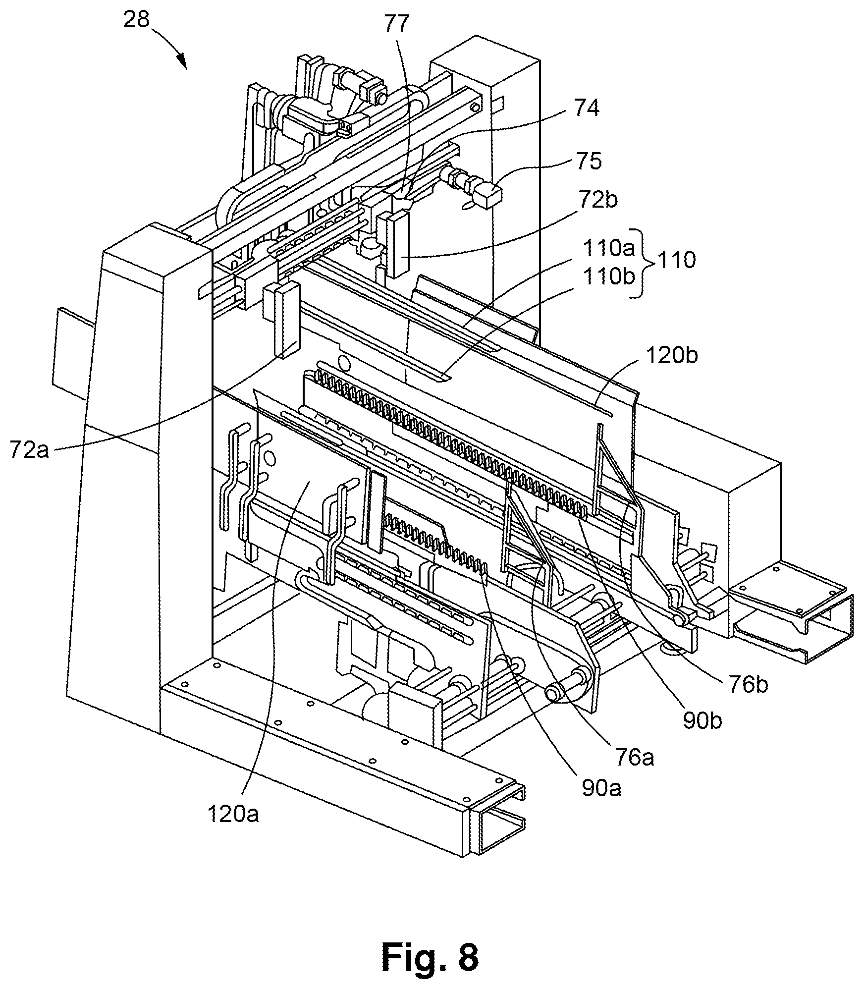 Patent US12492093 Figure 9 – Stacker module for a converting machine