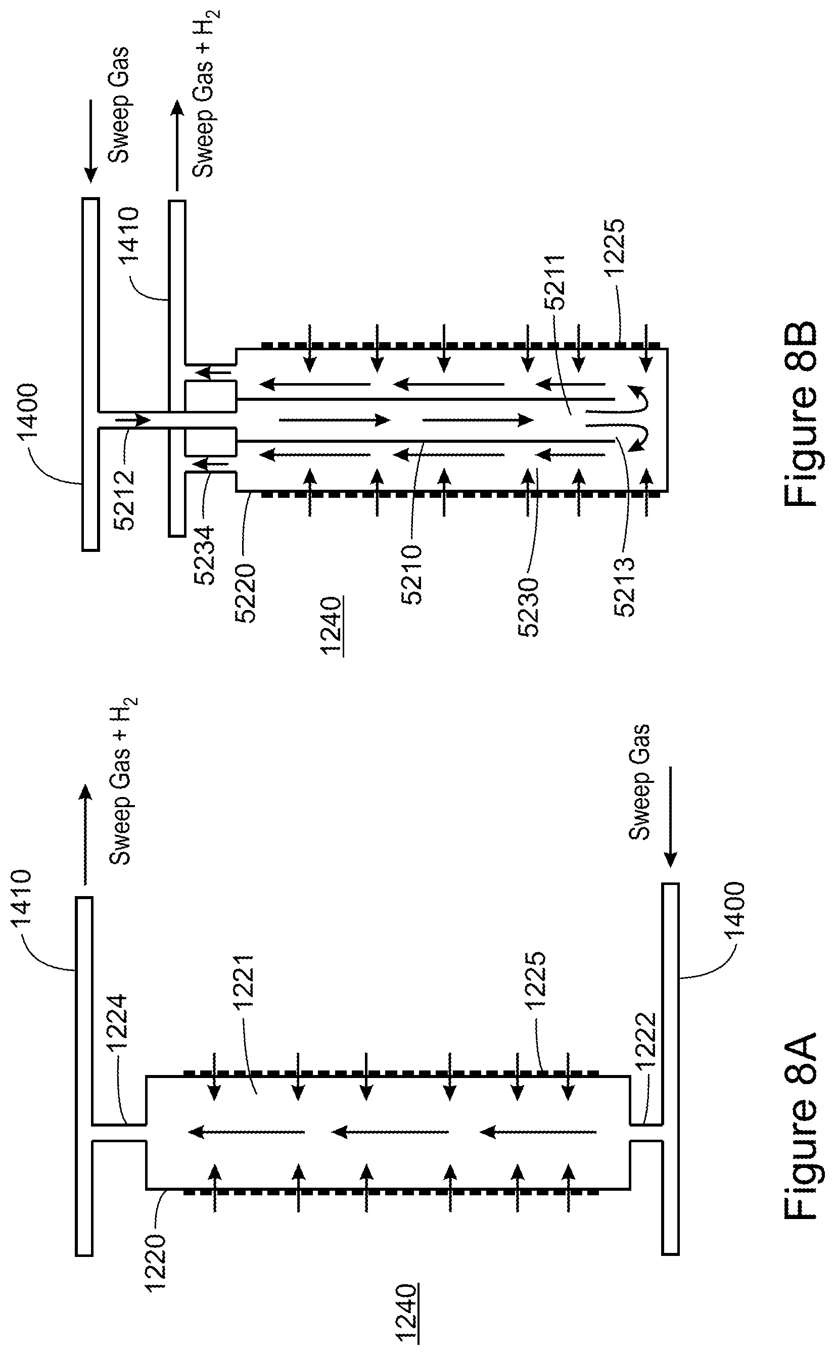 Patent US12492121 Figure 8 – Conversion of ammonia to hydrogen and nitrogen using ammonia as a sweep gas