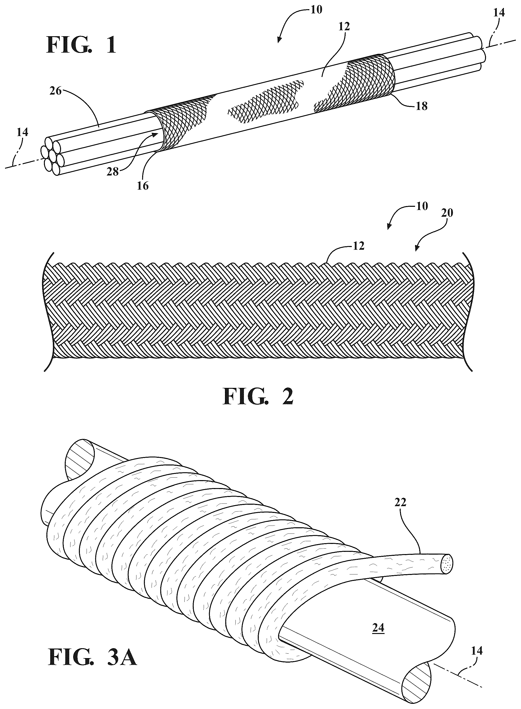 Patent US12492495 Figure 1 – Braided tubular textile sleeve with hybrid yarns and method of construction thereof