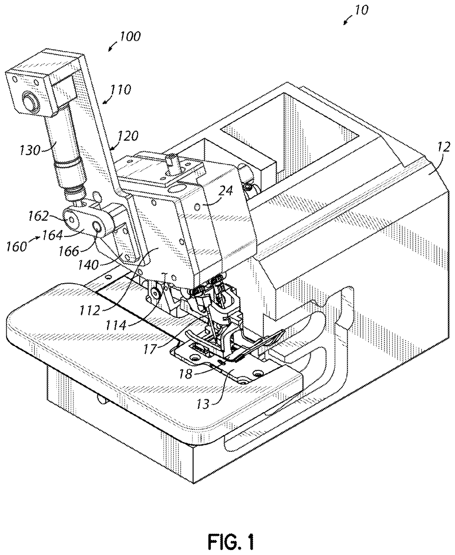 Patent US12492497 Figure 1 – Sewing machine with adjustable stepping height and related methods