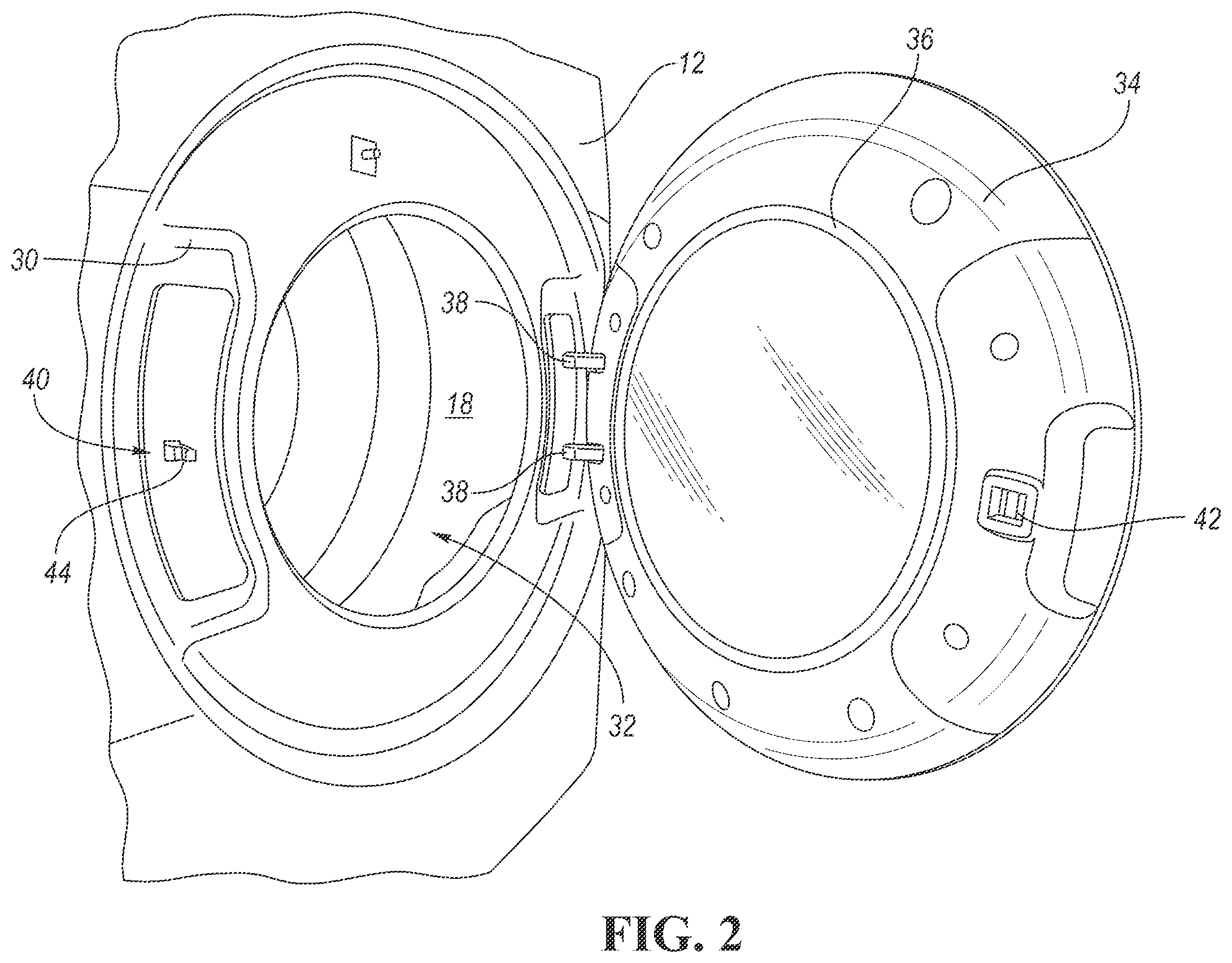 Patent US12492503 Figure 2 – Laundry appliance with anti-closure feature