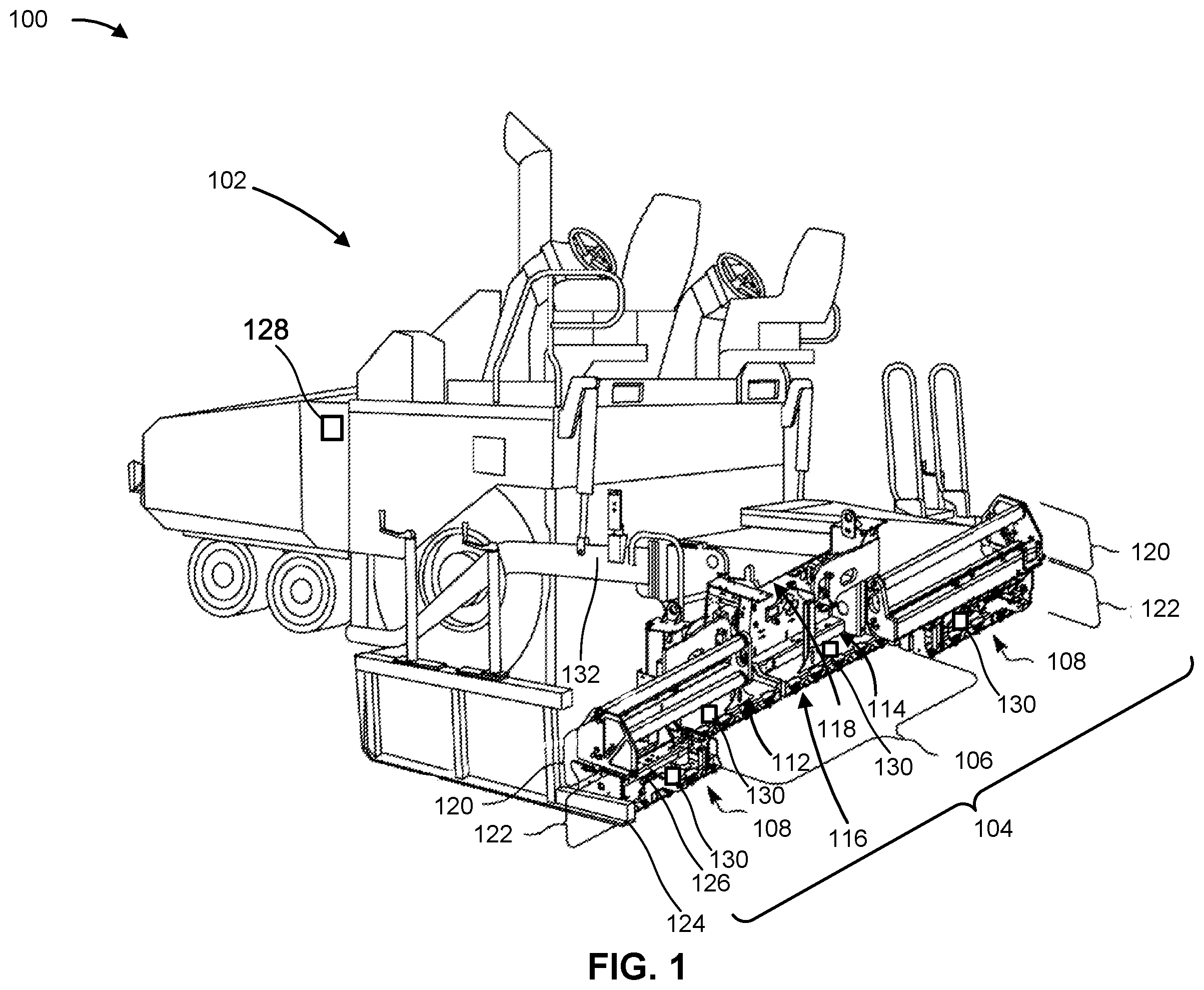 Patent US12492518 Figure 1 – Adjusting a setting of a screed assembly based on temperature data of the screed assembly