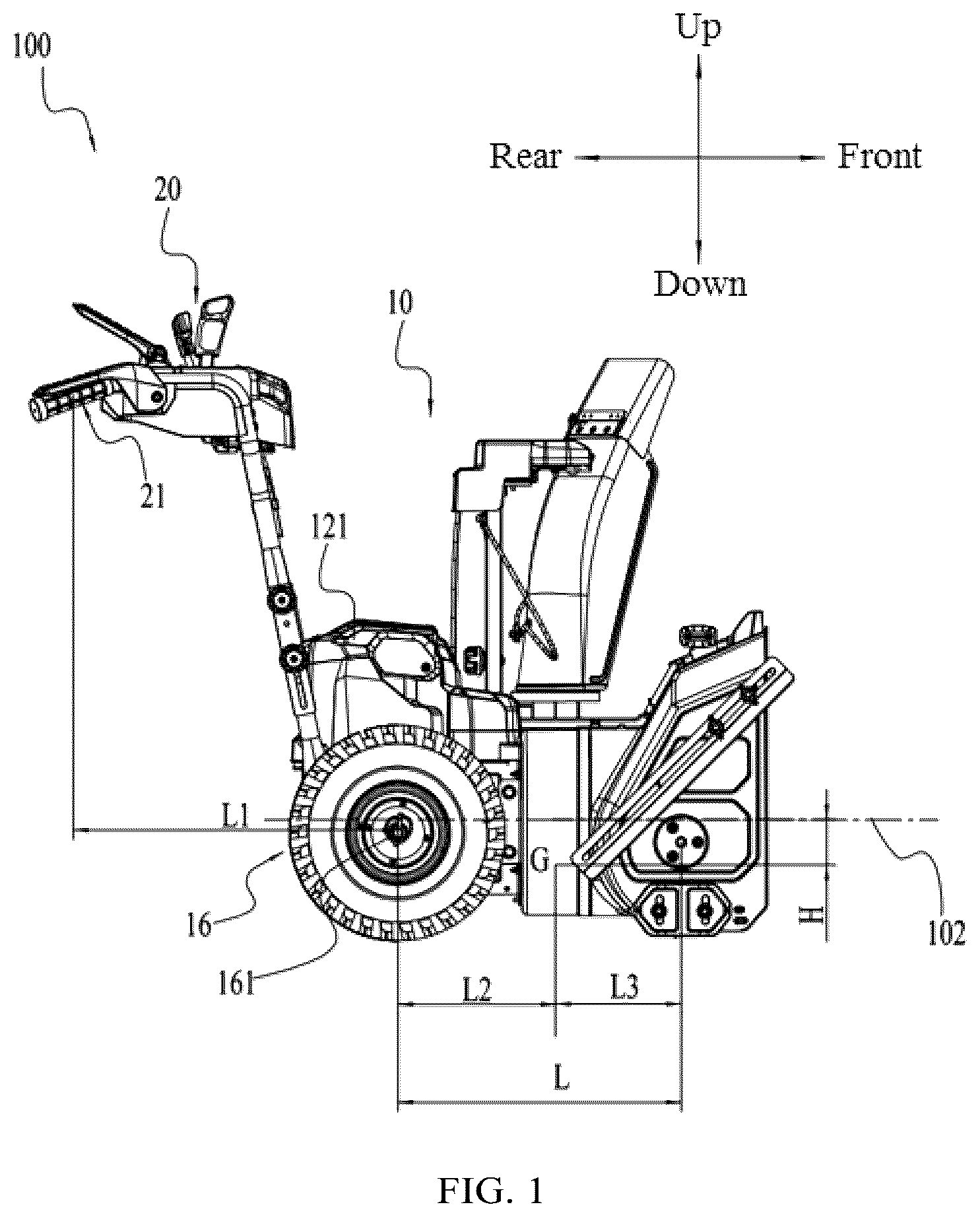 Patent US12492521 Figure 1 – Snow thrower