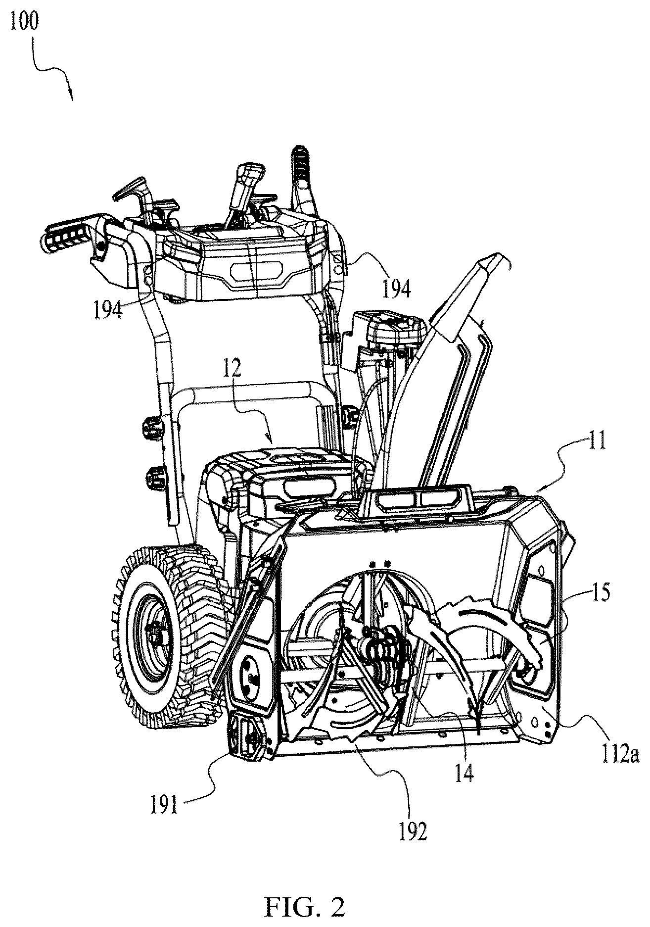 Patent US12492521 Figure 2 – Snow thrower