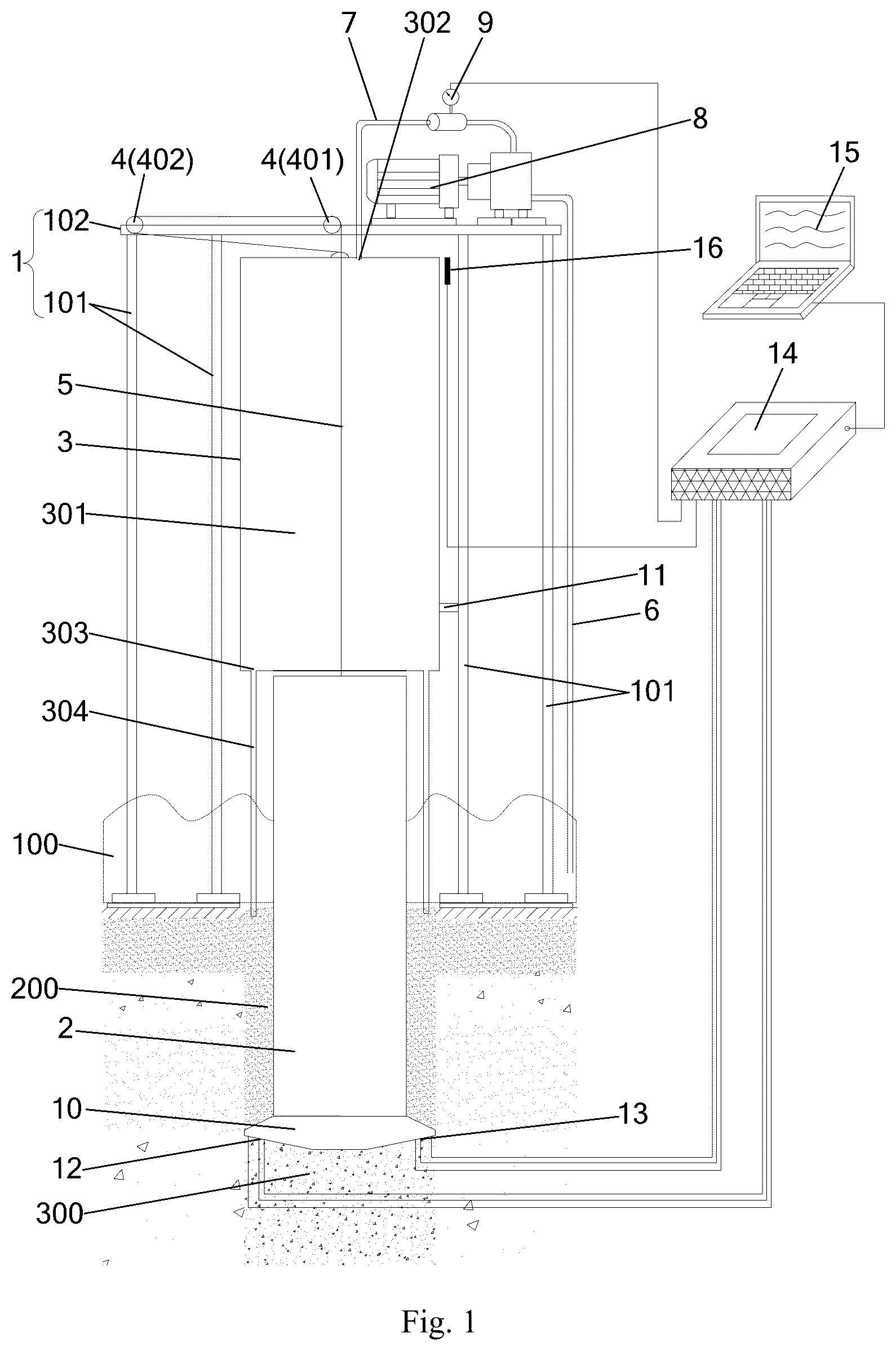 Patent US12492525 Figure 1 – Experiment device for spudcan penetration and pullout of jack-up rig