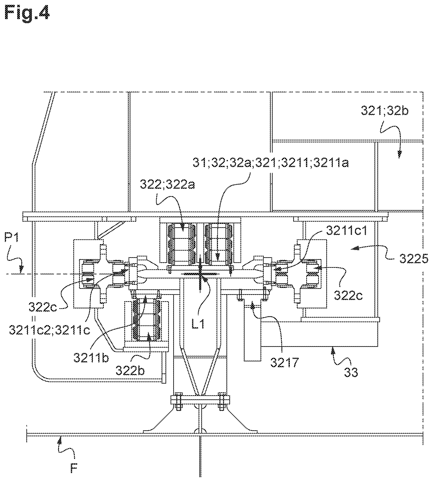 Patent US12492526 Figure 4 – System for temporarily holding, during piling operations, a foundation pile intended to receive the mast of an off-shore wind turbine