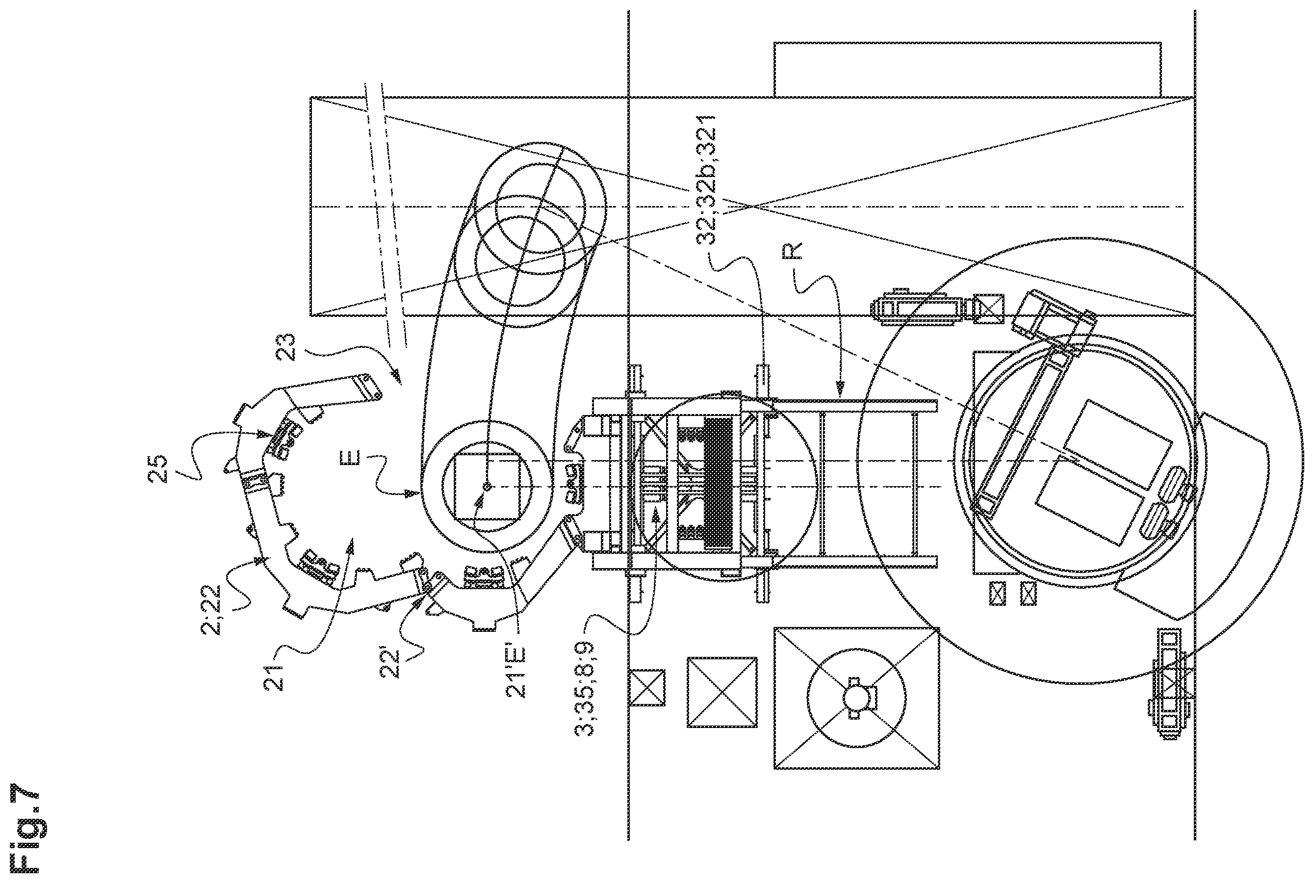 Patent US12492526 Figure 7 – System for temporarily holding, during piling operations, a foundation pile intended to receive the mast of an off-shore wind turbine