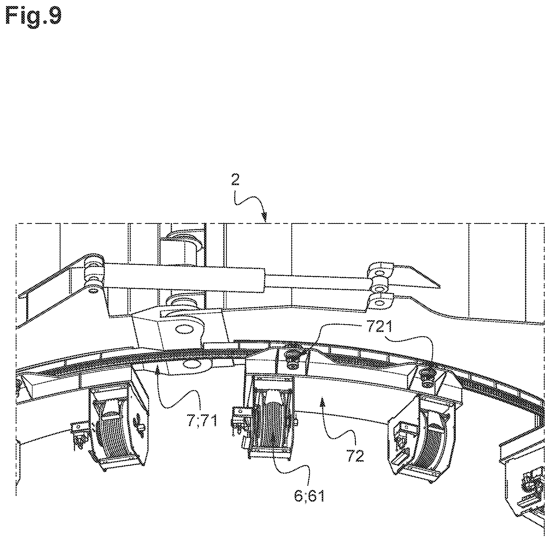 Patent US12492526 Figure 9 – System for temporarily holding, during piling operations, a foundation pile intended to receive the mast of an off-shore wind turbine