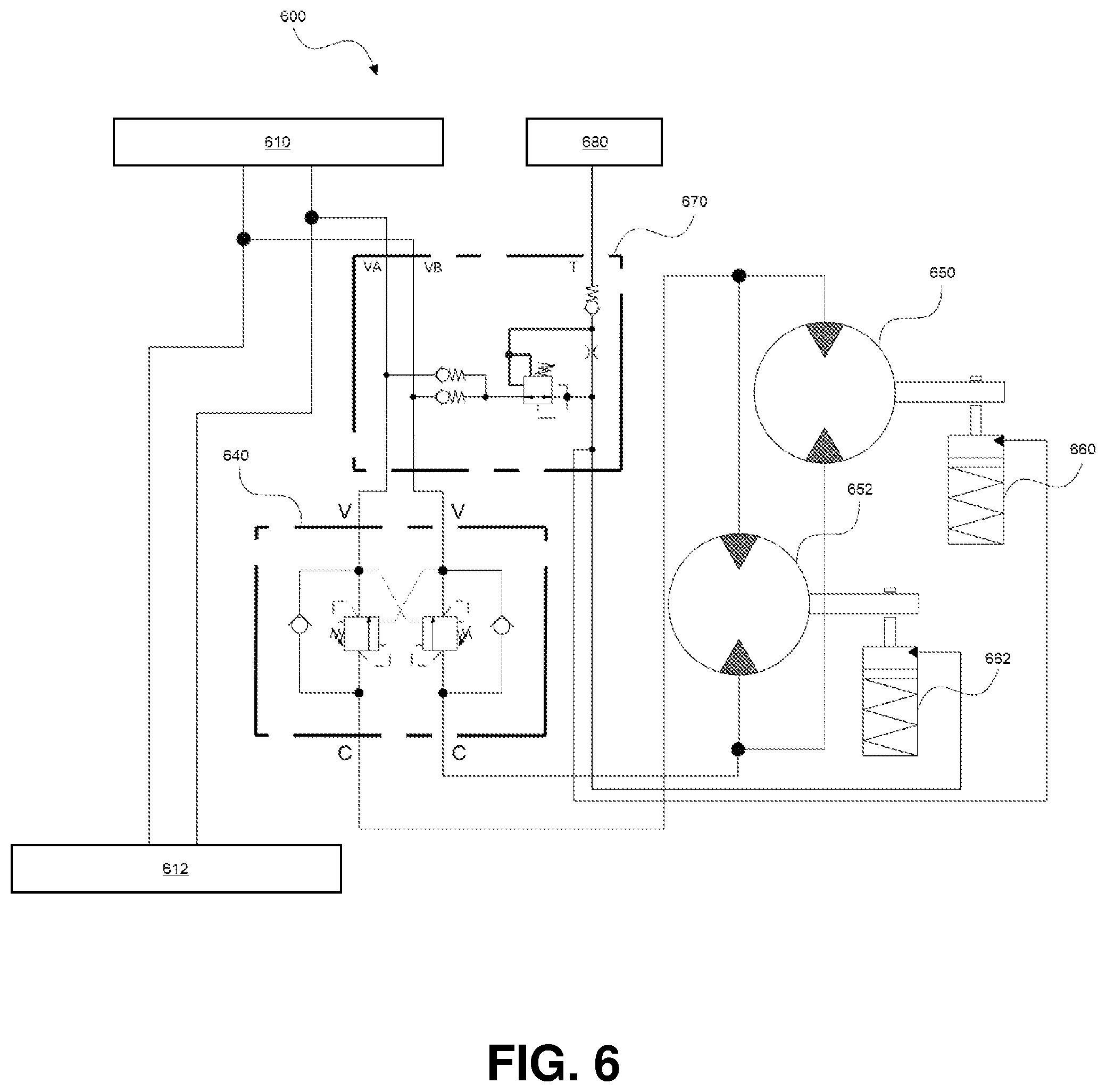 Patent US12492528 Figure 6 – Hydraulic systems for grading machines