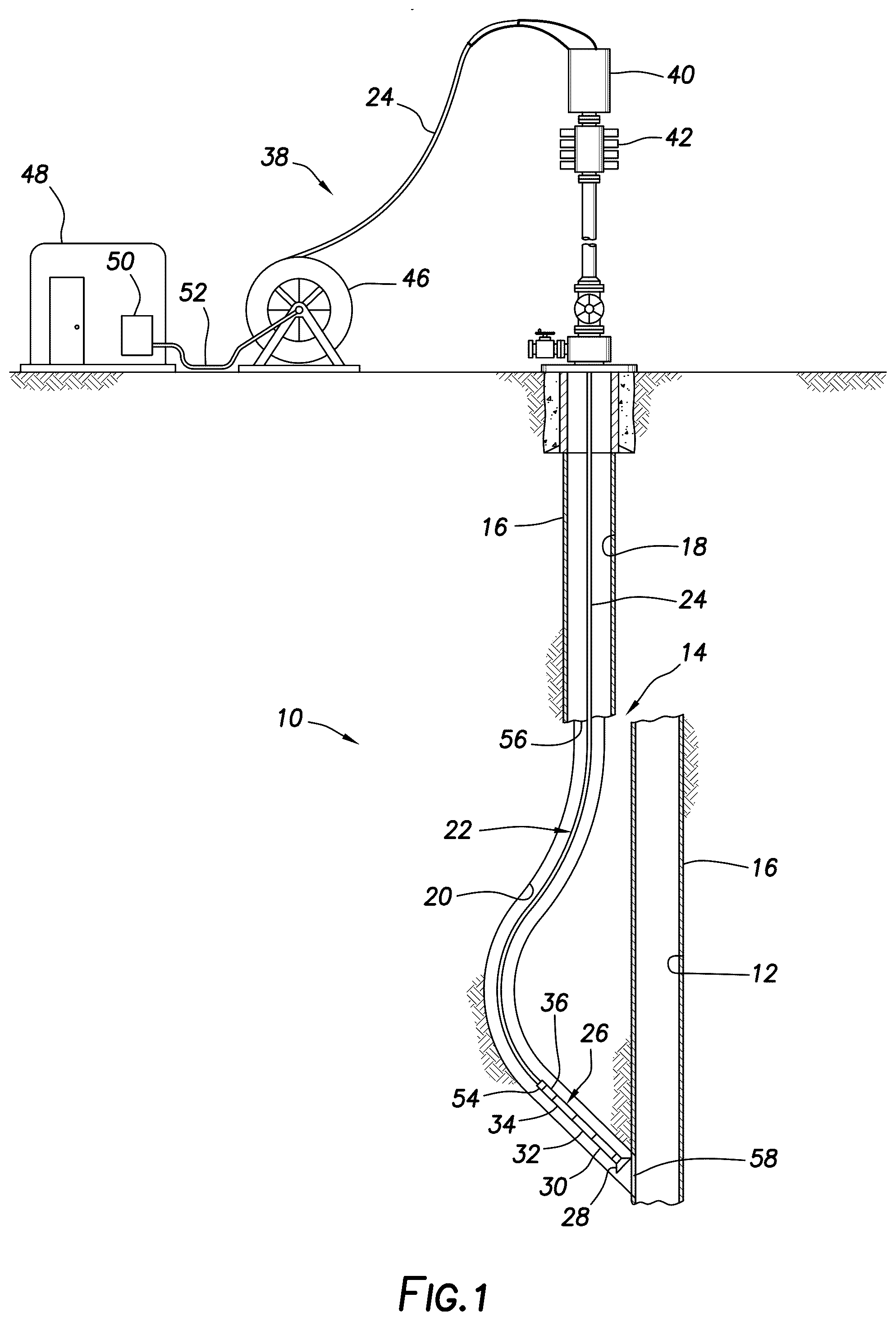 Patent US12492534 Figure 1 – Accessing wells below an obstruction or discontinuity
