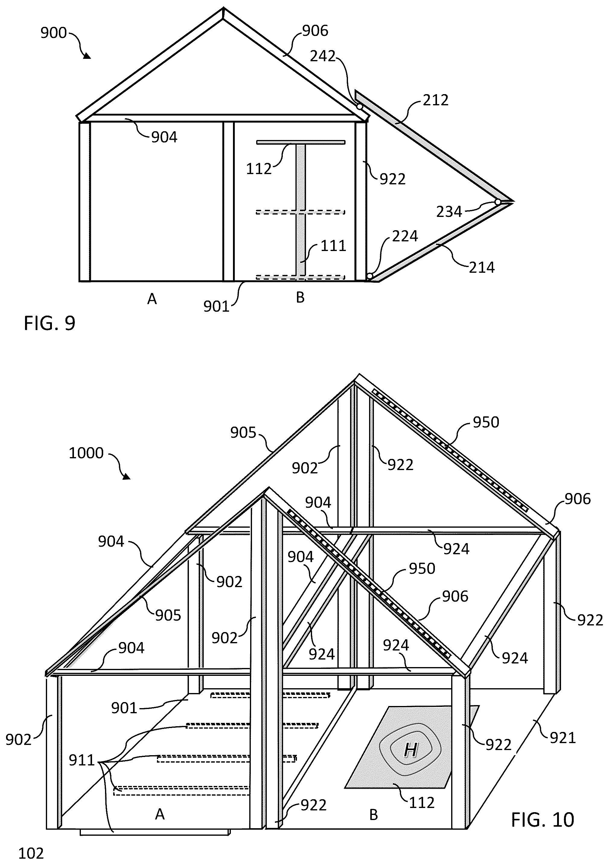 Patent US12492549 Figure 6 – Housing including roof/cover adapted with retractable panels in hinged connection to outwardly movable side walls