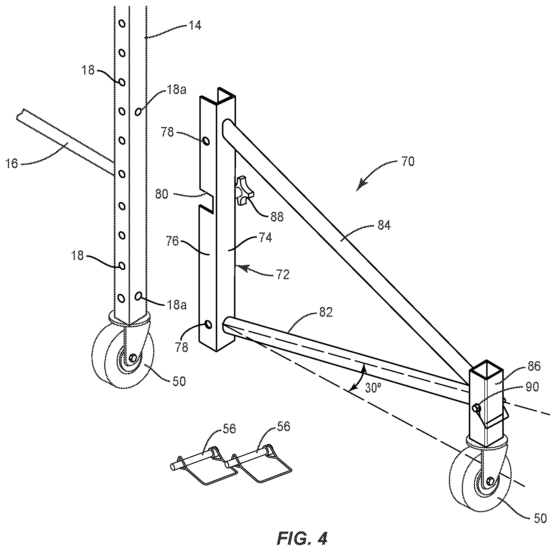 Patent US12492565 Figure 4 – Outrigger for multi-function scaffold