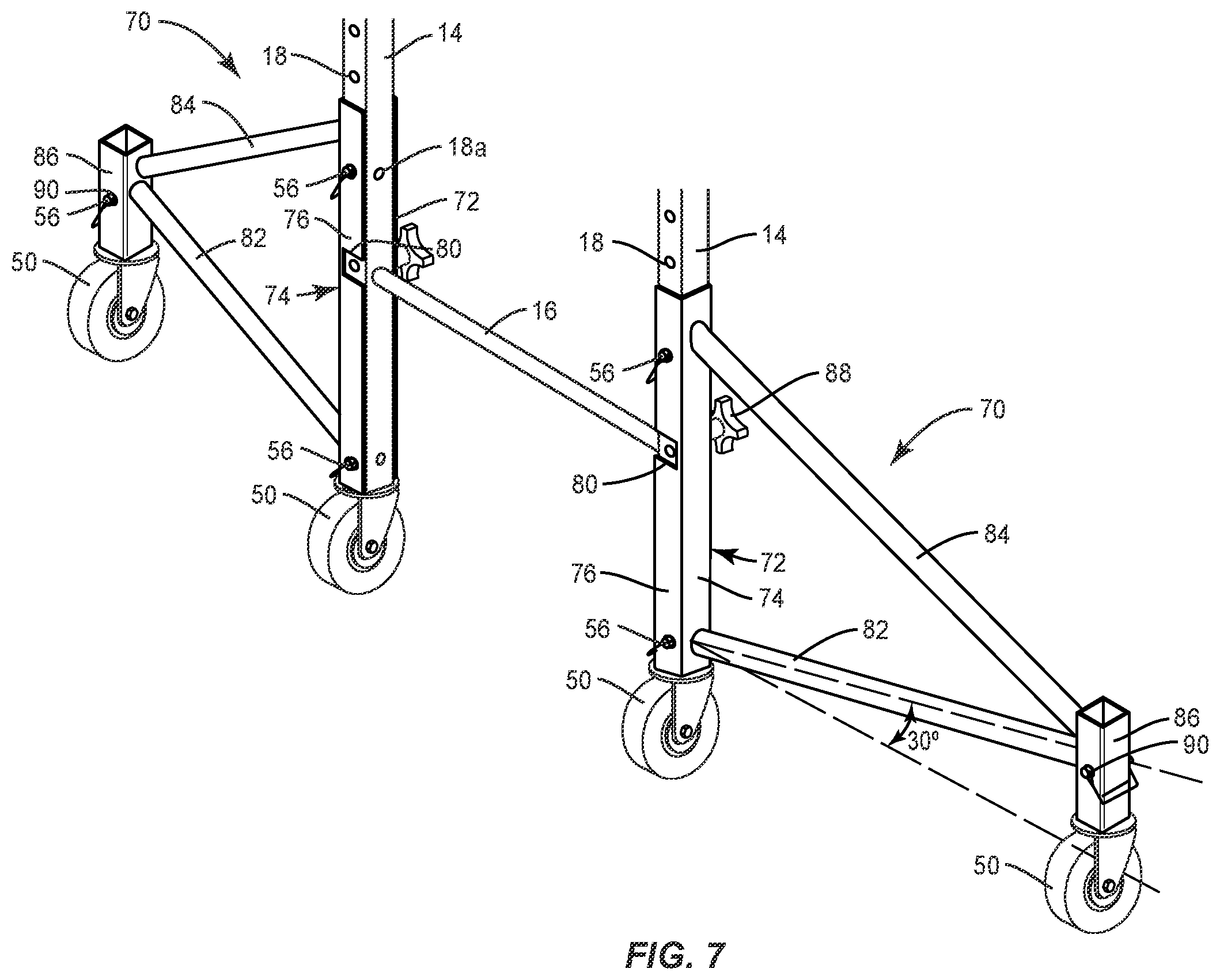 Patent US12492565 Figure 7 – Outrigger for multi-function scaffold