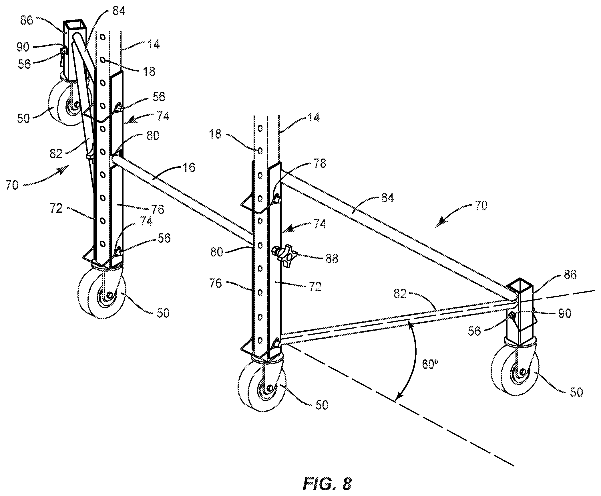 Patent US12492565 Figure 8 – Outrigger for multi-function scaffold