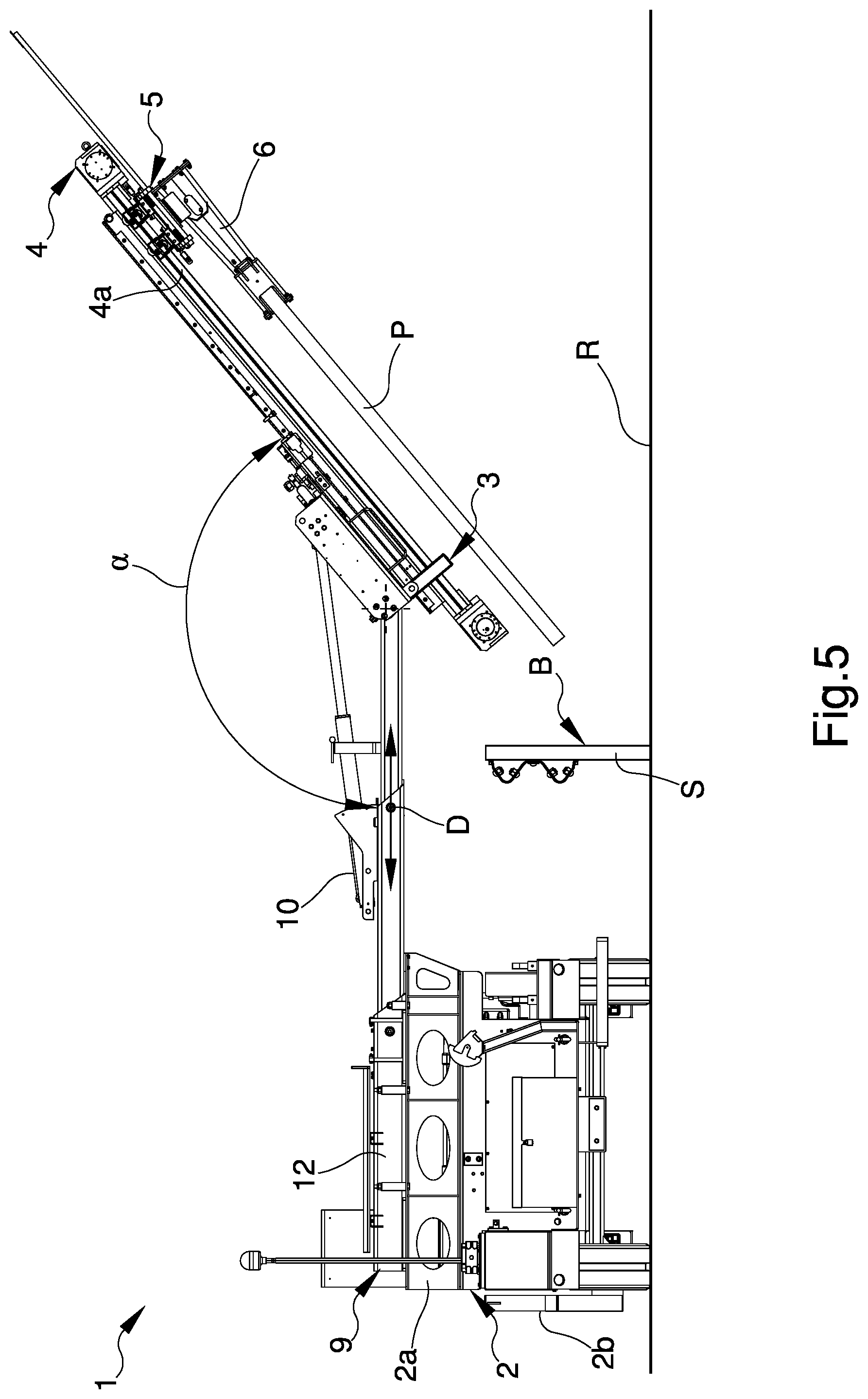 Patent US12492570 Figure 5 – Machine for the introduction of poles into the ground, particularly for the reinforcement of safety barriers