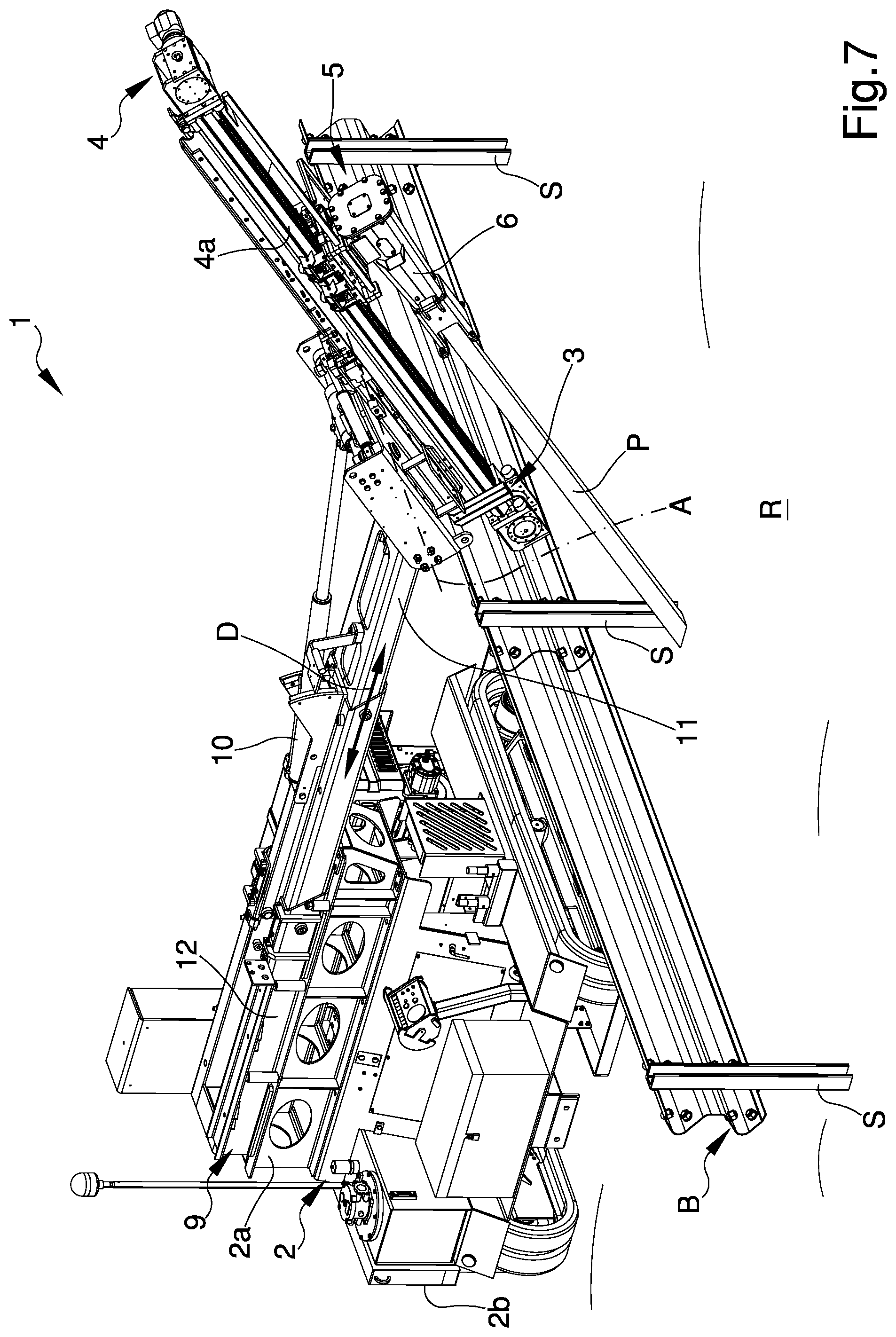 Patent US12492570 Figure 7 – Machine for the introduction of poles into the ground, particularly for the reinforcement of safety barriers