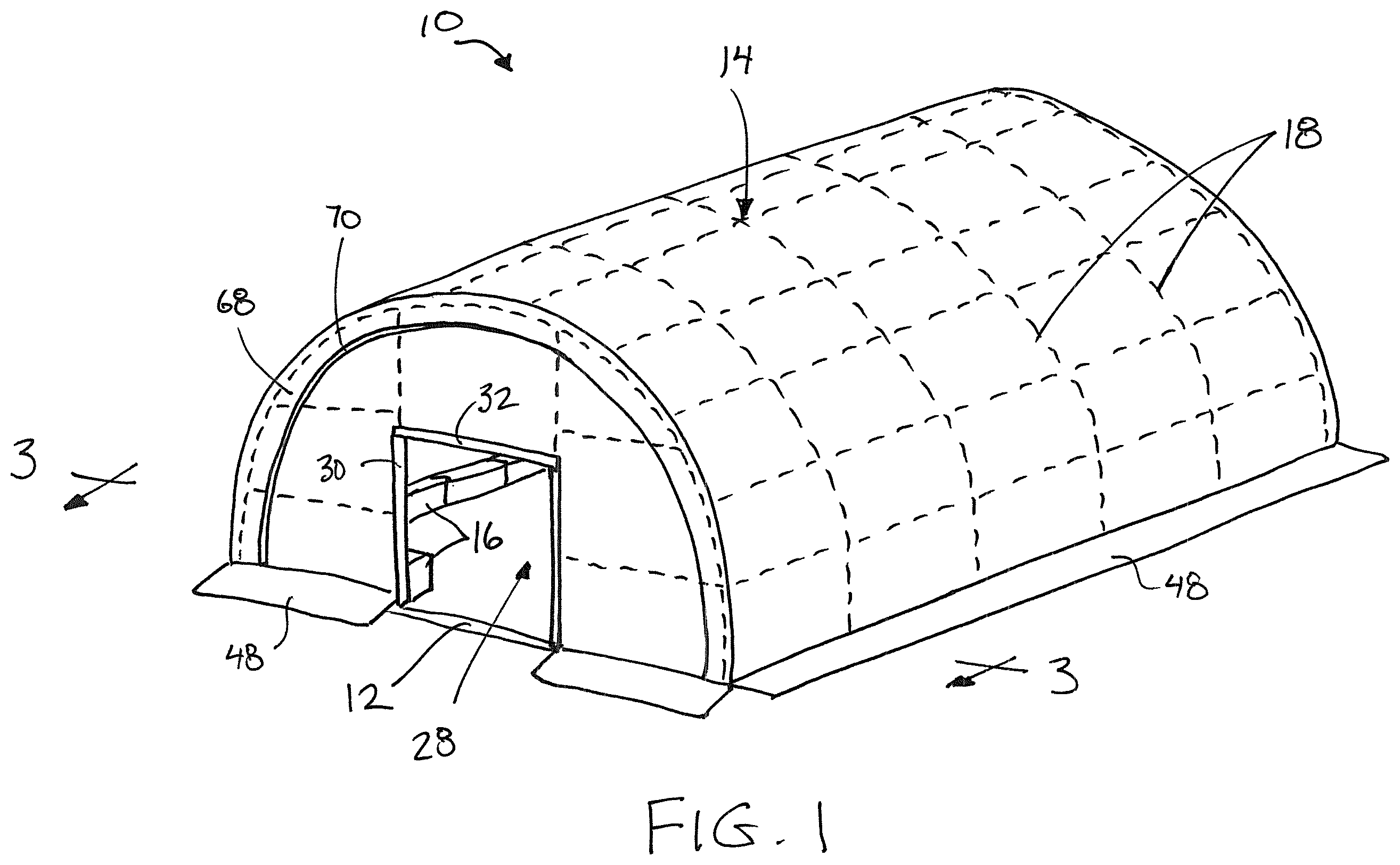 Patent US12492572 Figure 1 – Insulated tensioned sheet wall system for a building