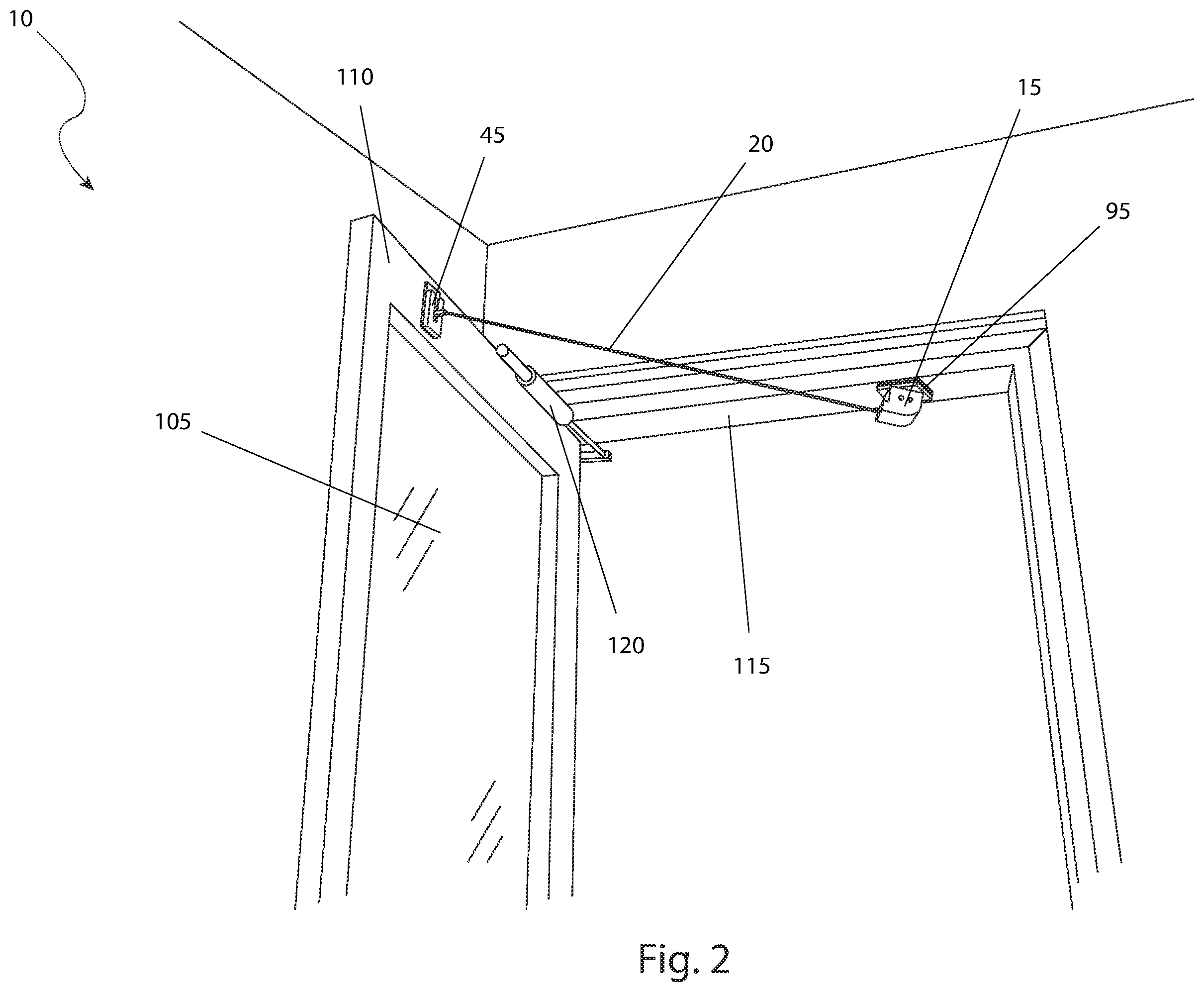 Patent US12492587 Figure 2 – Storm door speed arrester and travel path limiter