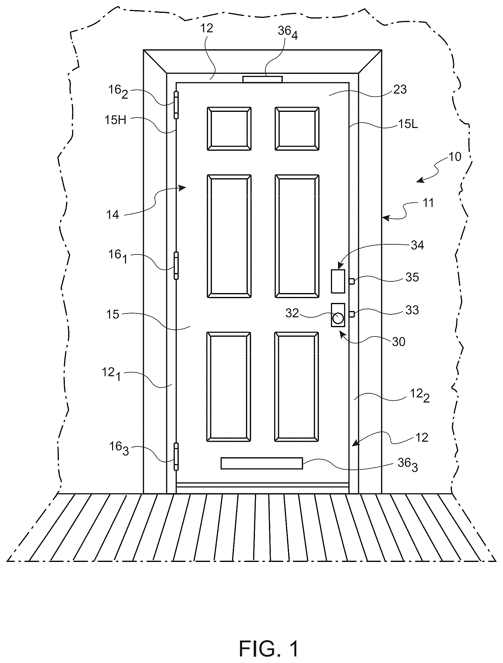 Patent US12492591 — Door system with wire harness routed inside of door and outer door frame for connection with electric devices — Figure 1