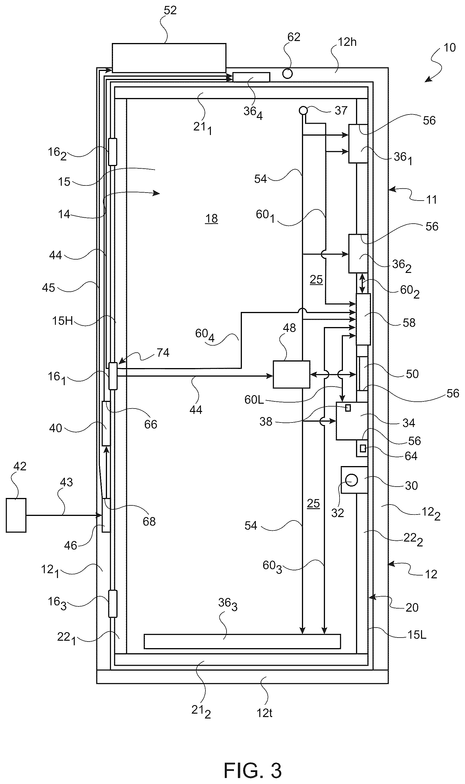 Patent US12492591 Figure 3 – Door system with wire harness routed inside of door and outer door frame for connection with electric devices