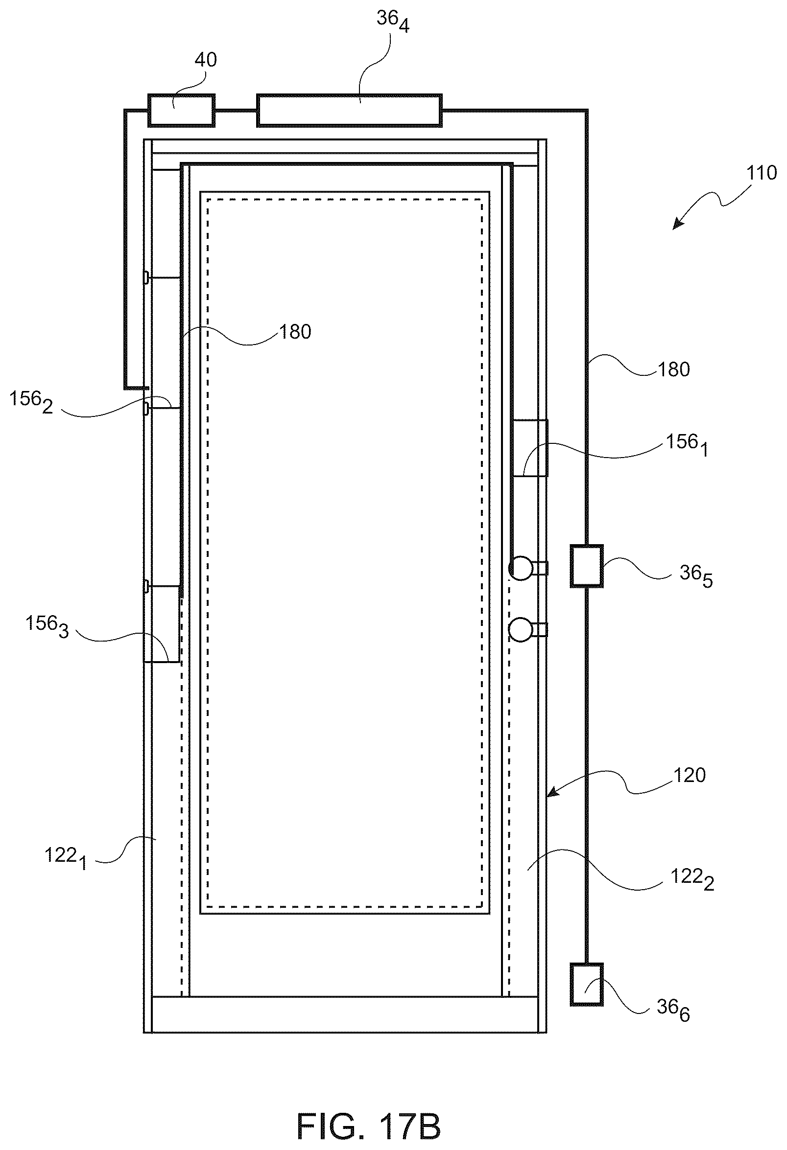 Patent US12492591 Figure 12 – Door system with wire harness routed inside of door and outer door frame for connection with electric devices