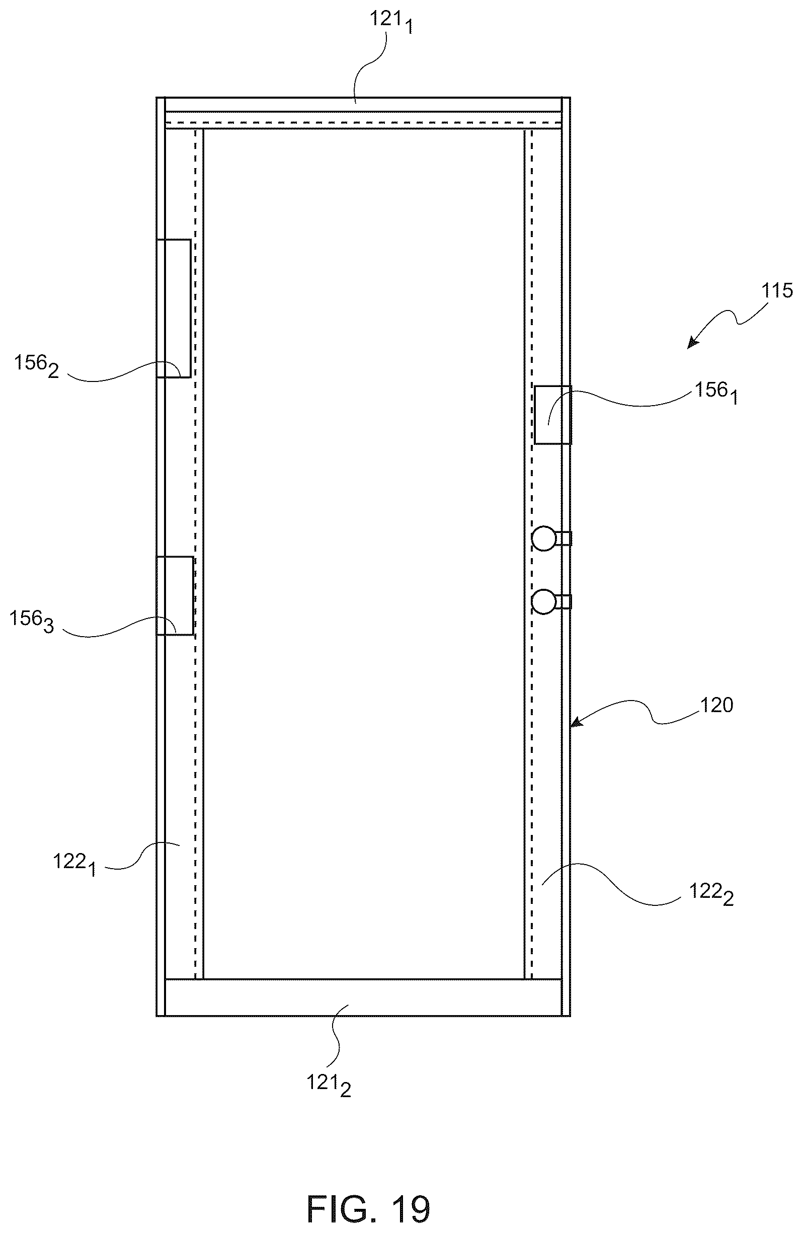 Patent US12492591 Figure 15 – Door system with wire harness routed inside of door and outer door frame for connection with electric devices