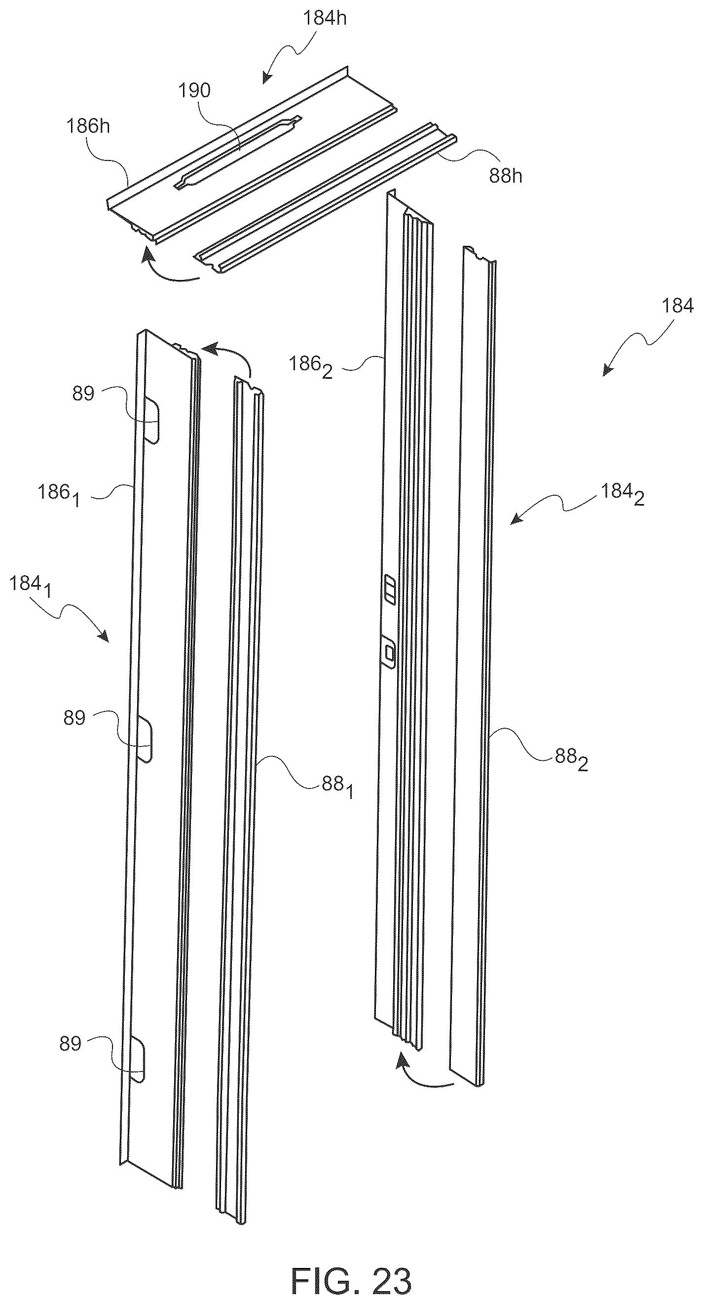Patent US12492591 Figure 20 – Door system with wire harness routed inside of door and outer door frame for connection with electric devices