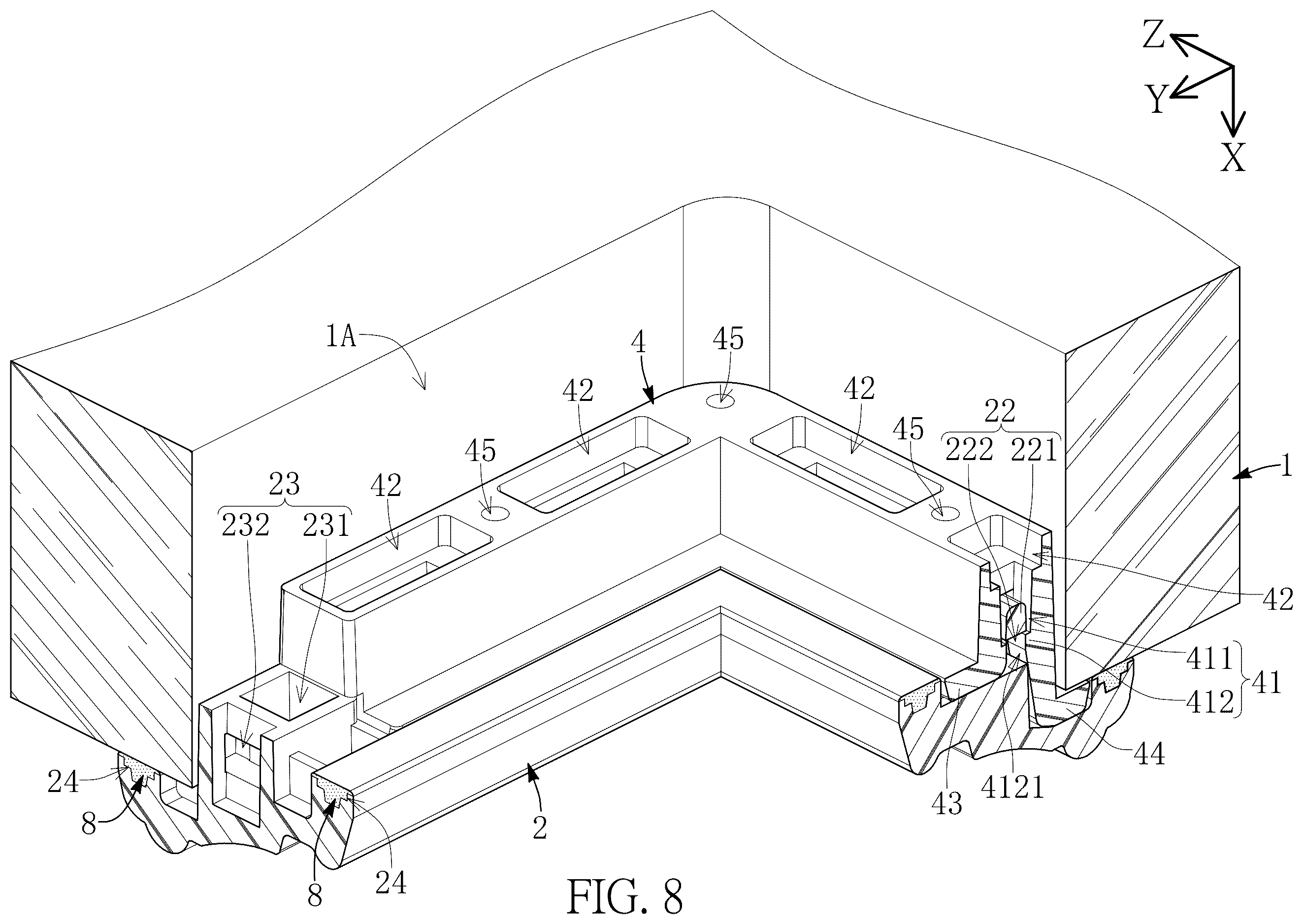 Patent US12492593 Figure 8 – Assembled door