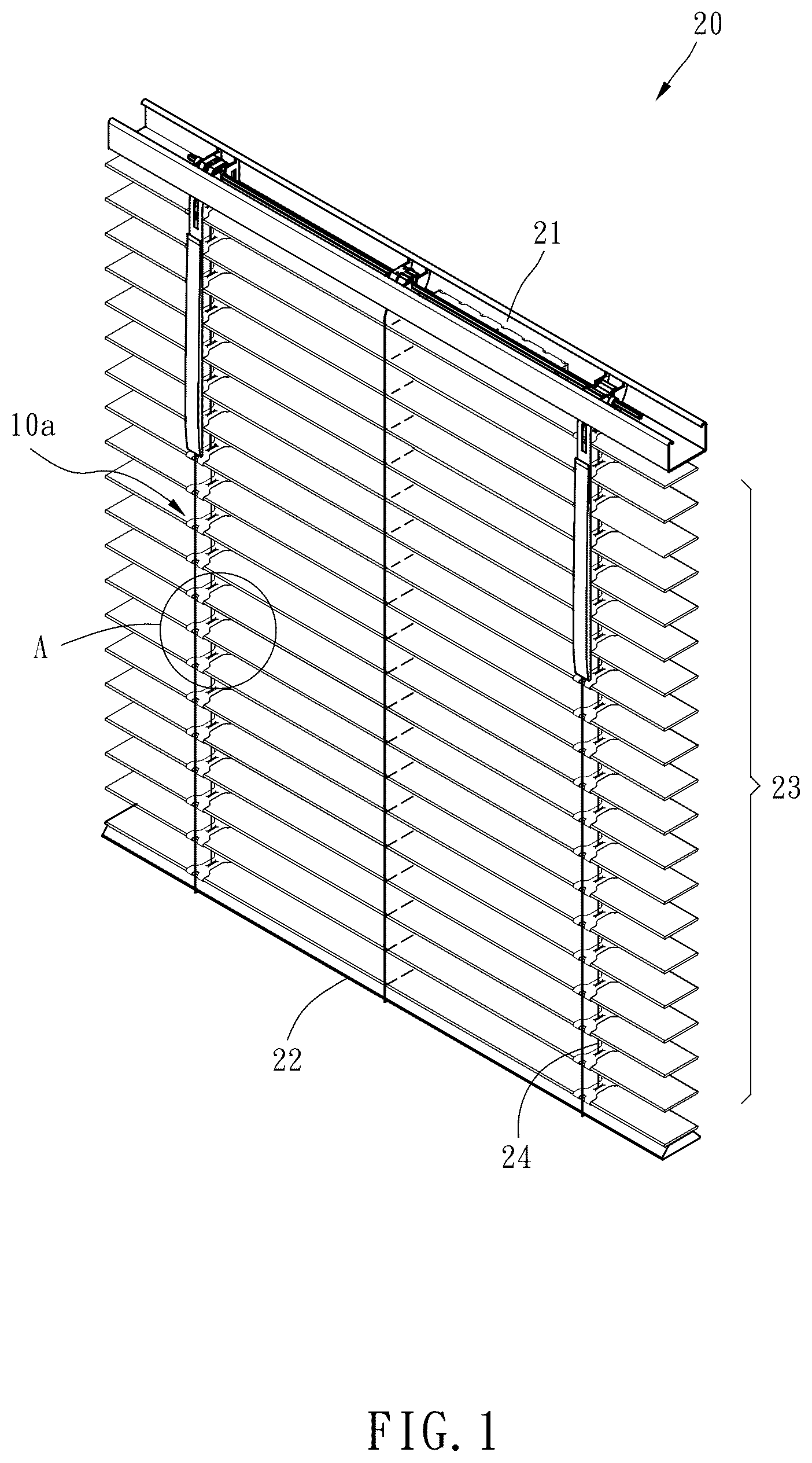 Patent US12492595 Figure 1 – Retaining sheet and venetian blind using the same