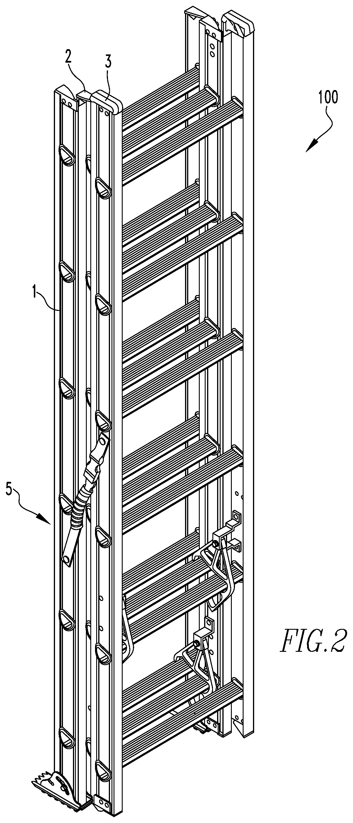 Patent US12492596 Figure 2 – Three section extension ladder