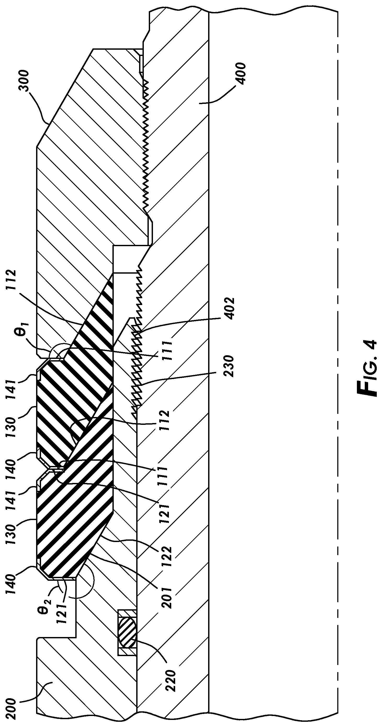 Patent US12492608 Figure 4 – Sealing element with sloped ends