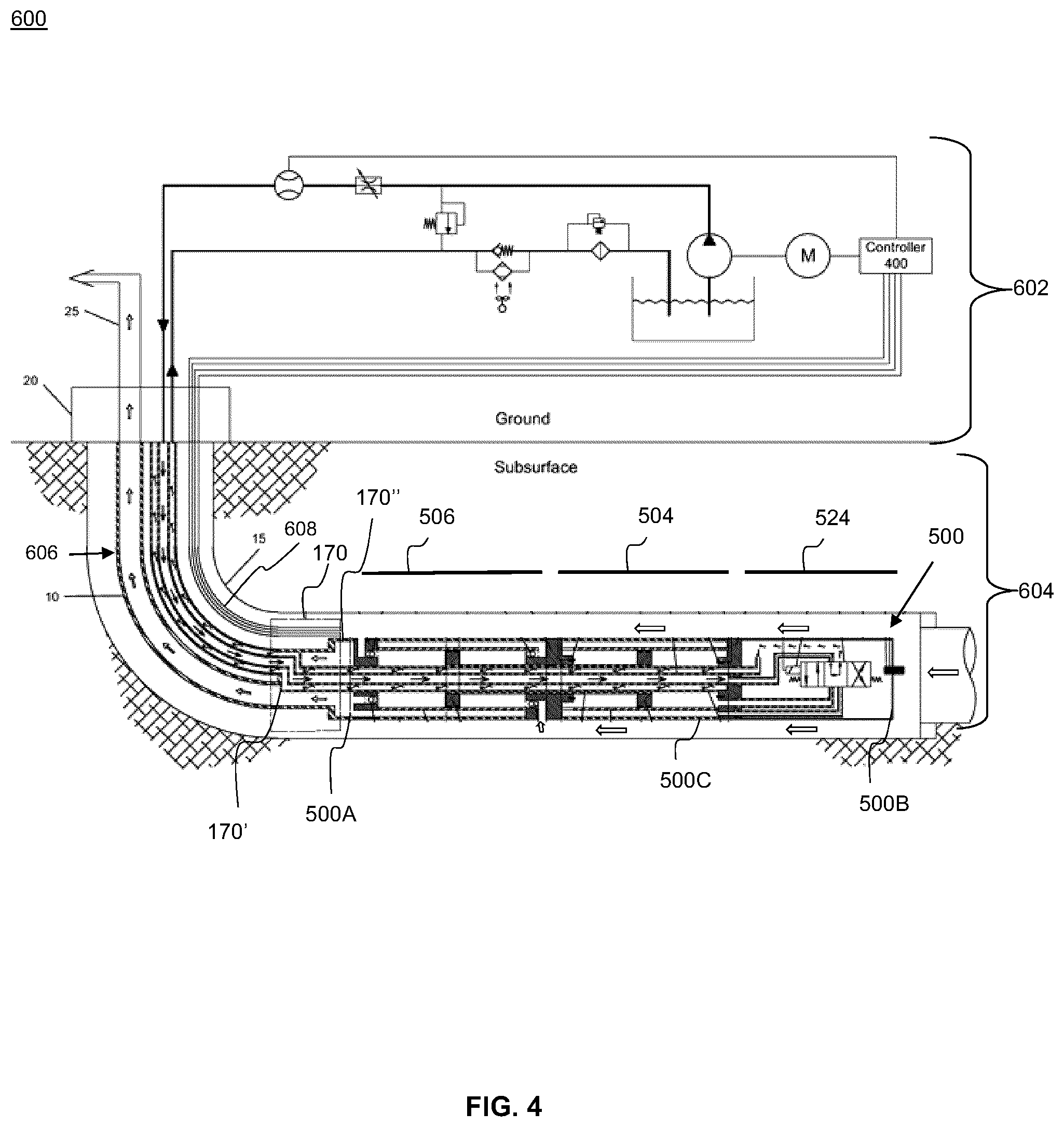 Patent US12492620 Figure 4 – Hydraulically actuated double-acting positive displacement pump system for producing fluids from a wellbore