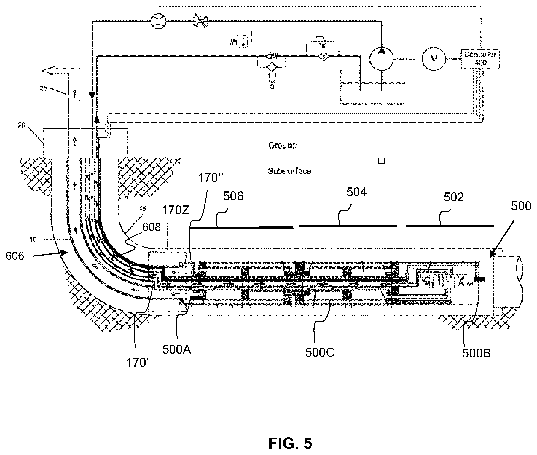 Patent US12492620 Figure 5 – Hydraulically actuated double-acting positive displacement pump system for producing fluids from a wellbore