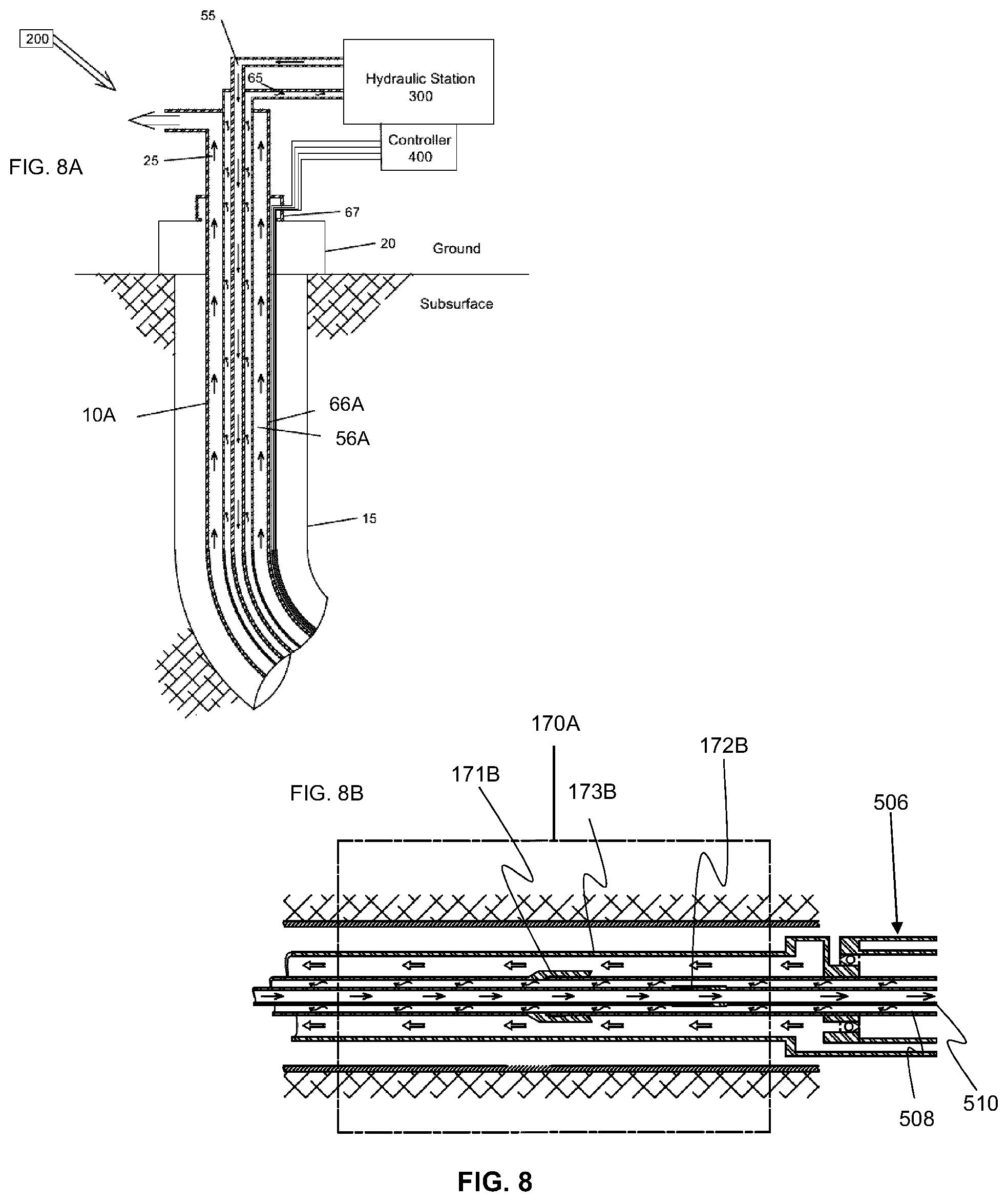 Patent US12492620 Figure 8 – Hydraulically actuated double-acting positive displacement pump system for producing fluids from a wellbore