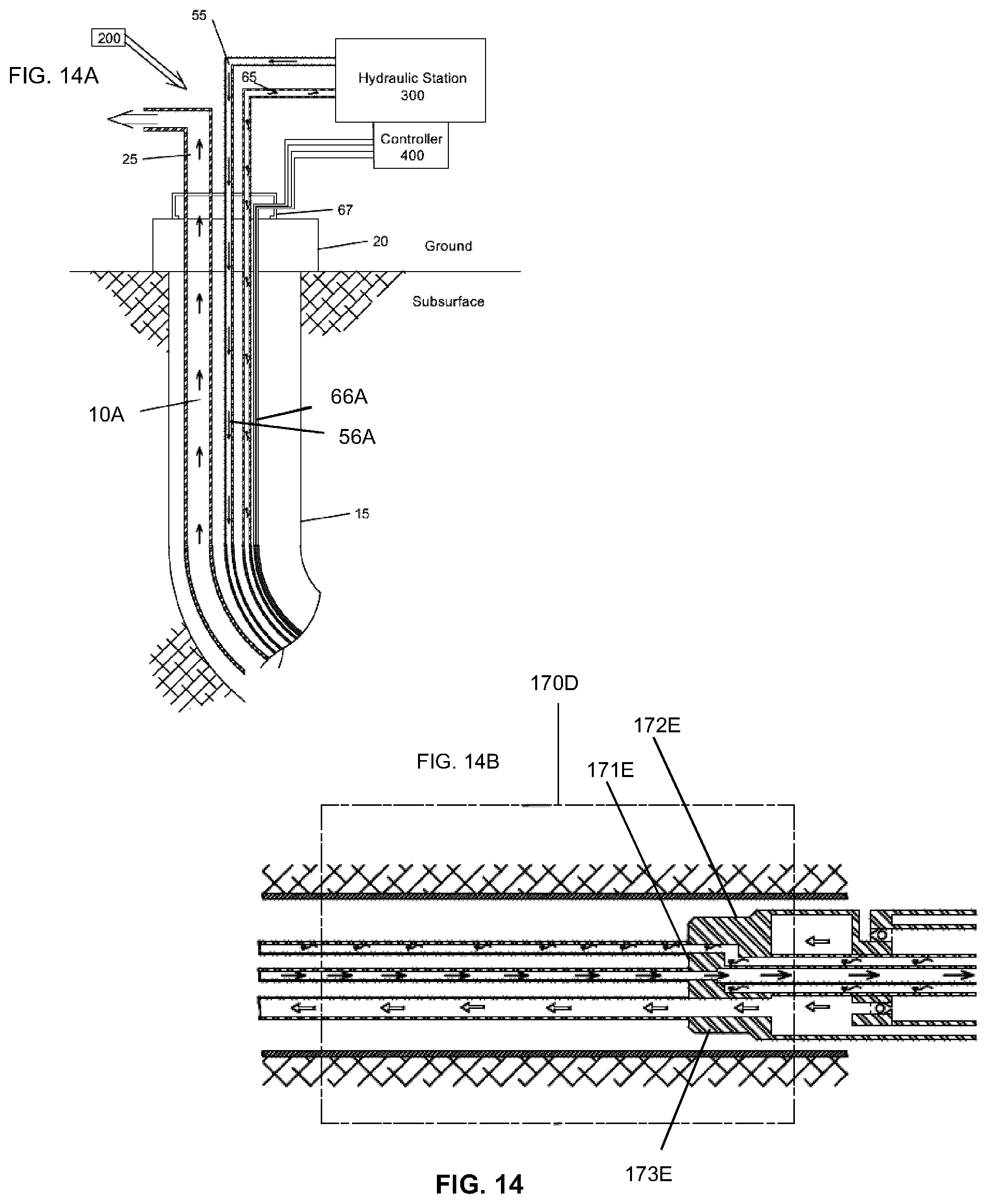 Patent US12492620 Figure 14 – Hydraulically actuated double-acting positive displacement pump system for producing fluids from a wellbore