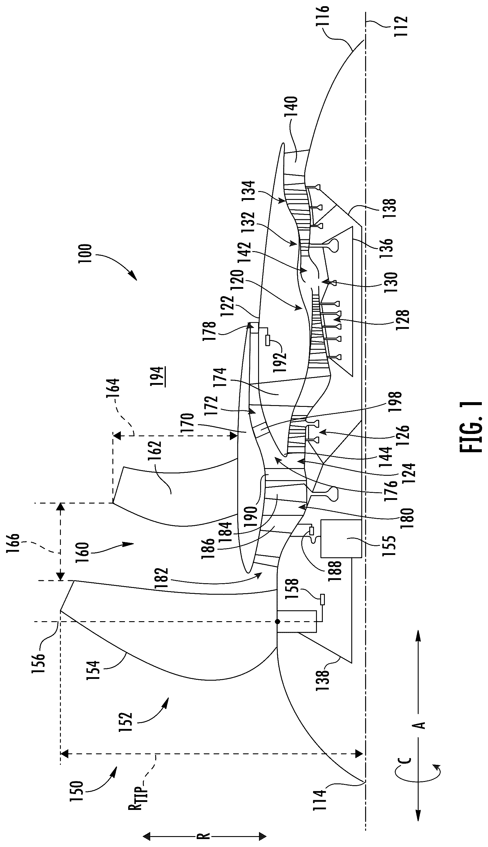 Patent US12492642 Figure 1 – Outlet guide vane assembly for a turbofan engine