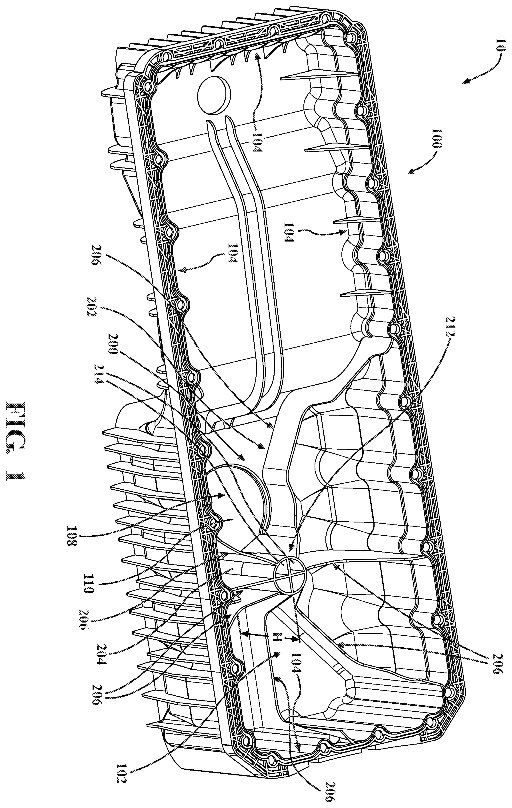 Patent US12492651 — Non-metallic lubricant pan for a vehicle including a structural reinforcement member — Figure 1