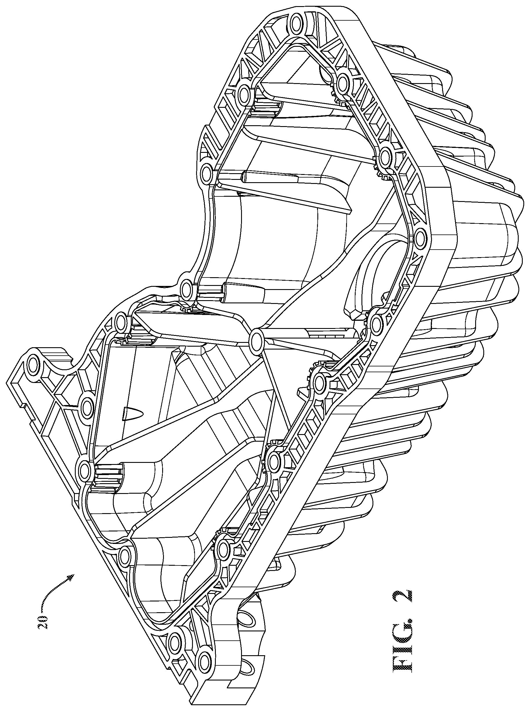 Patent US12492651 Figure 2 – Non-metallic lubricant pan for a vehicle including a structural reinforcement member