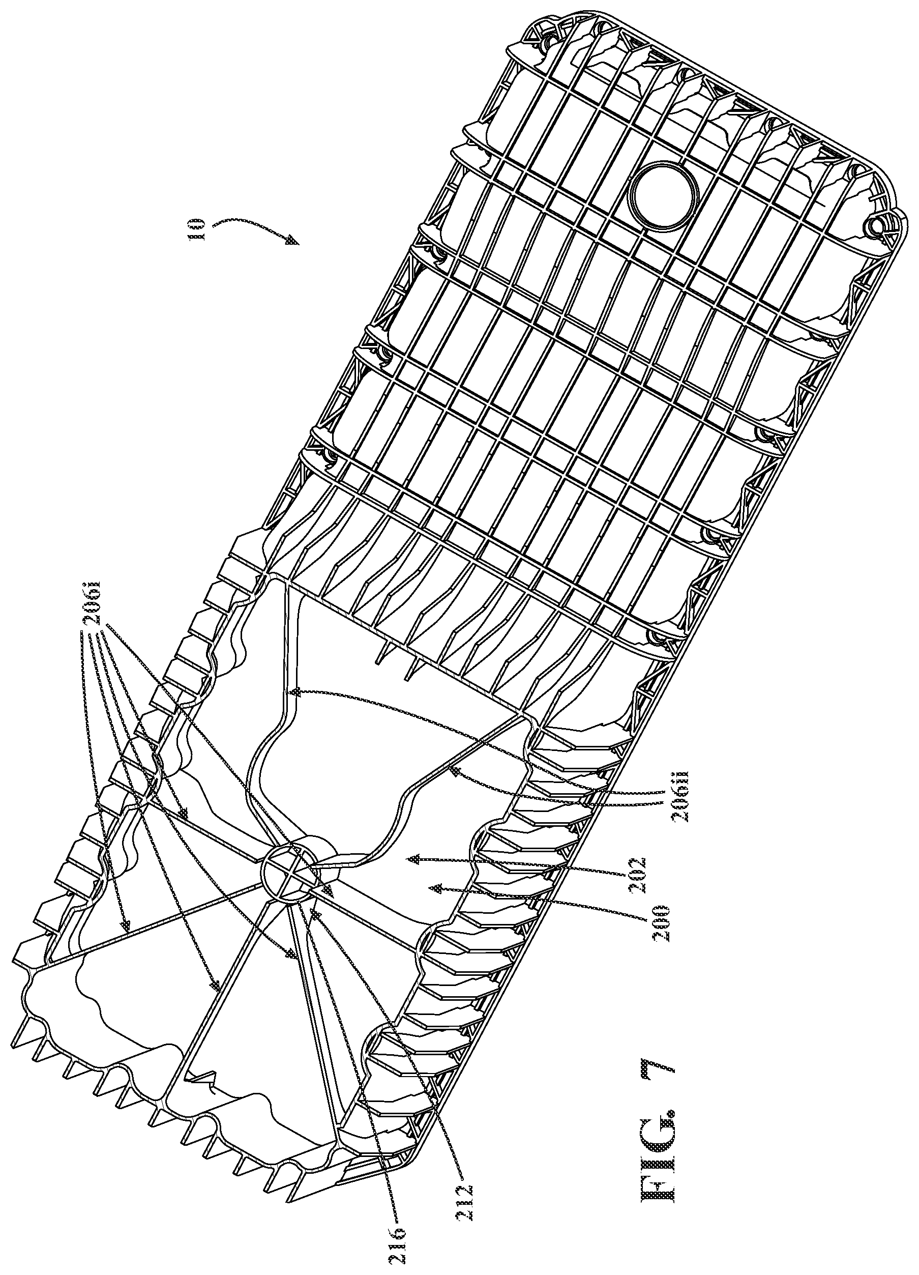 Patent US12492651 Figure 7 – Non-metallic lubricant pan for a vehicle including a structural reinforcement member