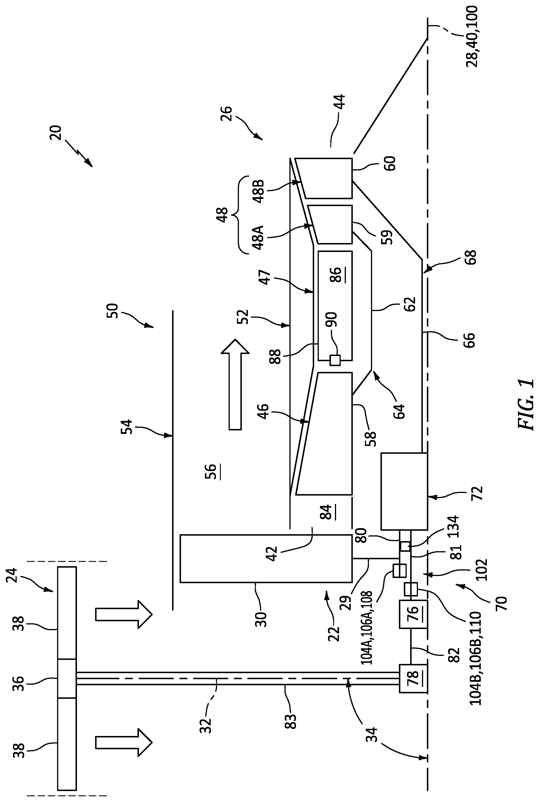 Patent US12492663 — Aircraft propulsion system geartrain — Figure 1
