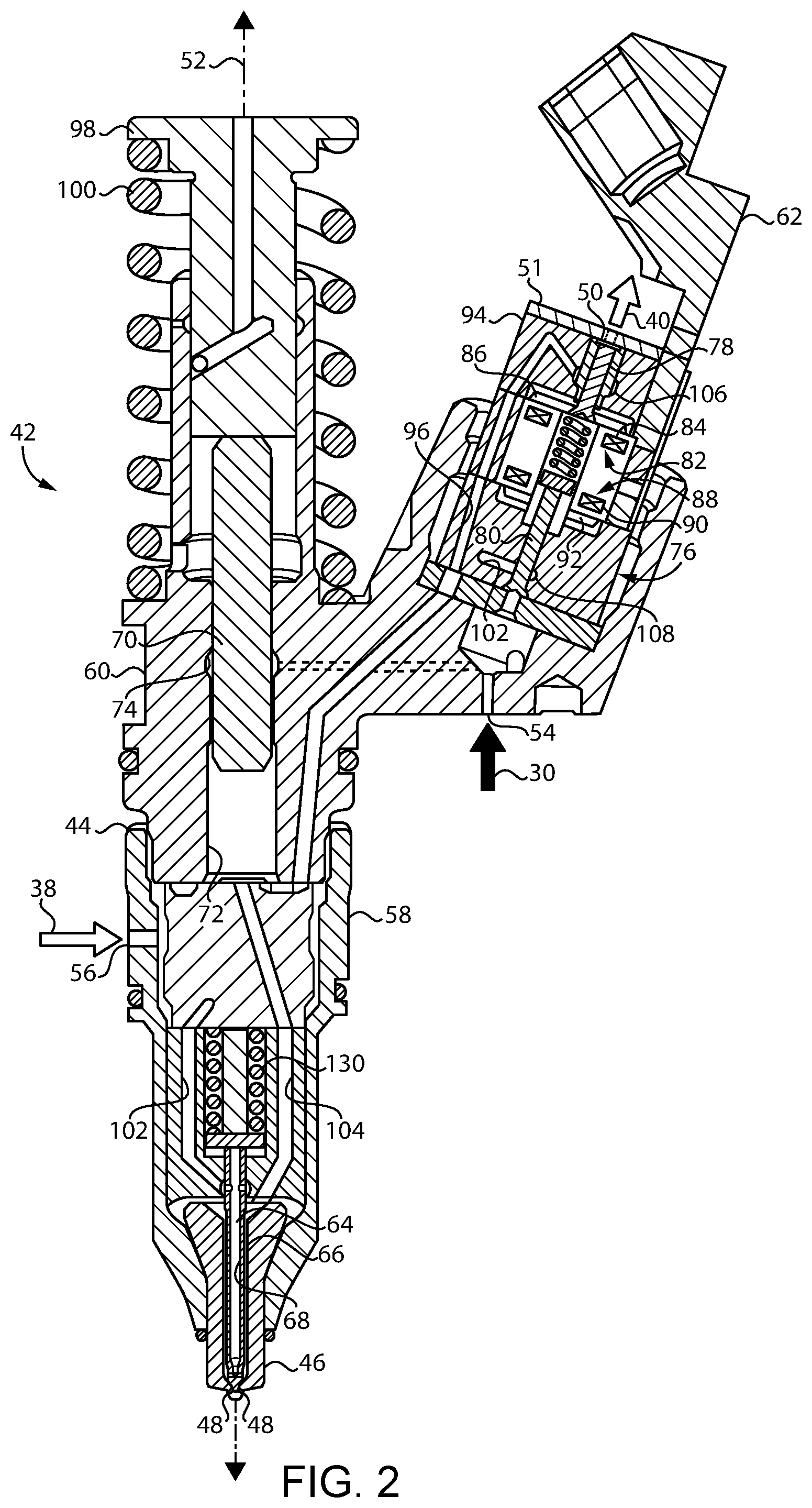 Patent US12492670 Figure 2 – Dual fuel system having dual fuel injector and engine operating method