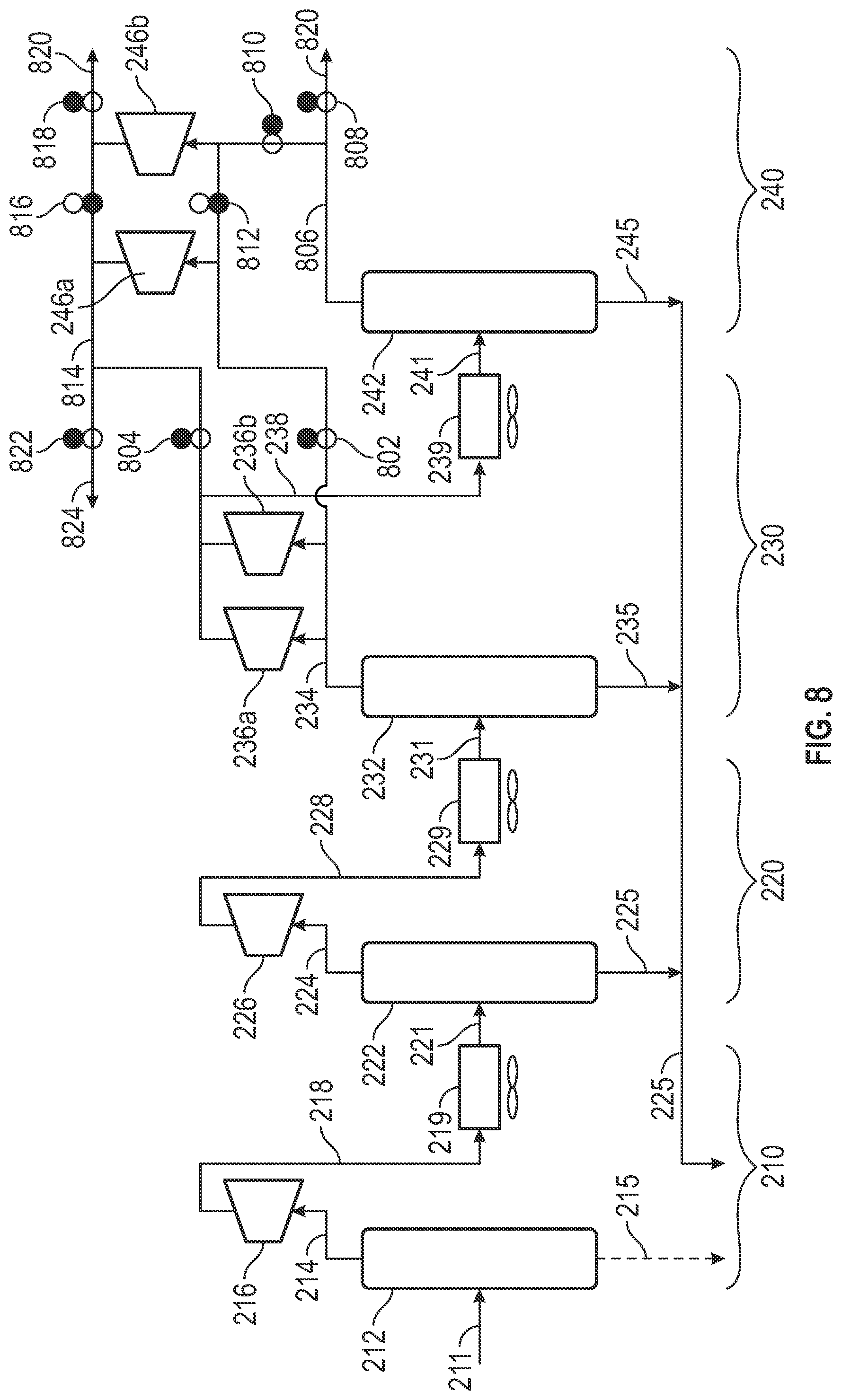 Patent US12492695 Figure 8 – Reconfigurable multi-stage gas compressor